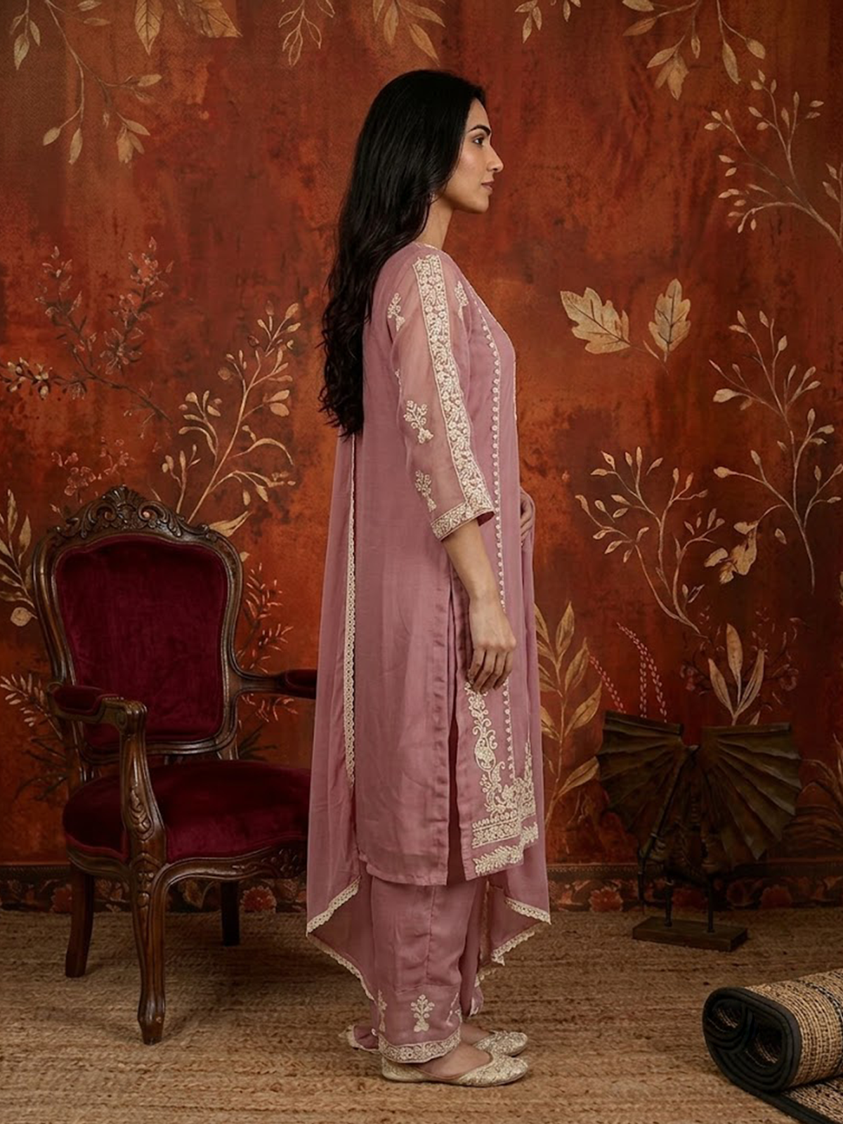 Women Pink Embroidered Kurta Comfort Pant Dupatta