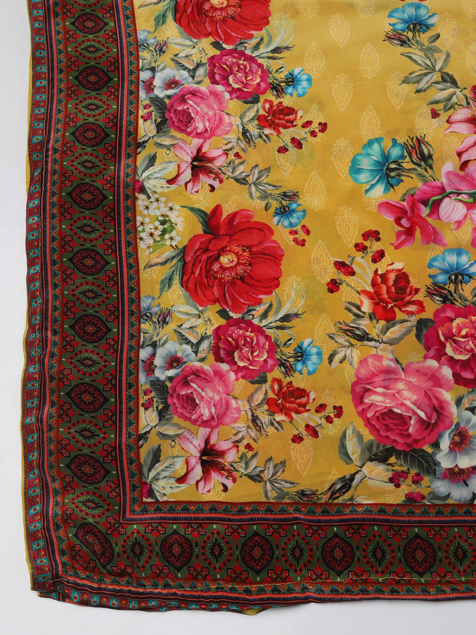 Natural Crepe Mustard Printed Kurta Comfort Pant Dupatta