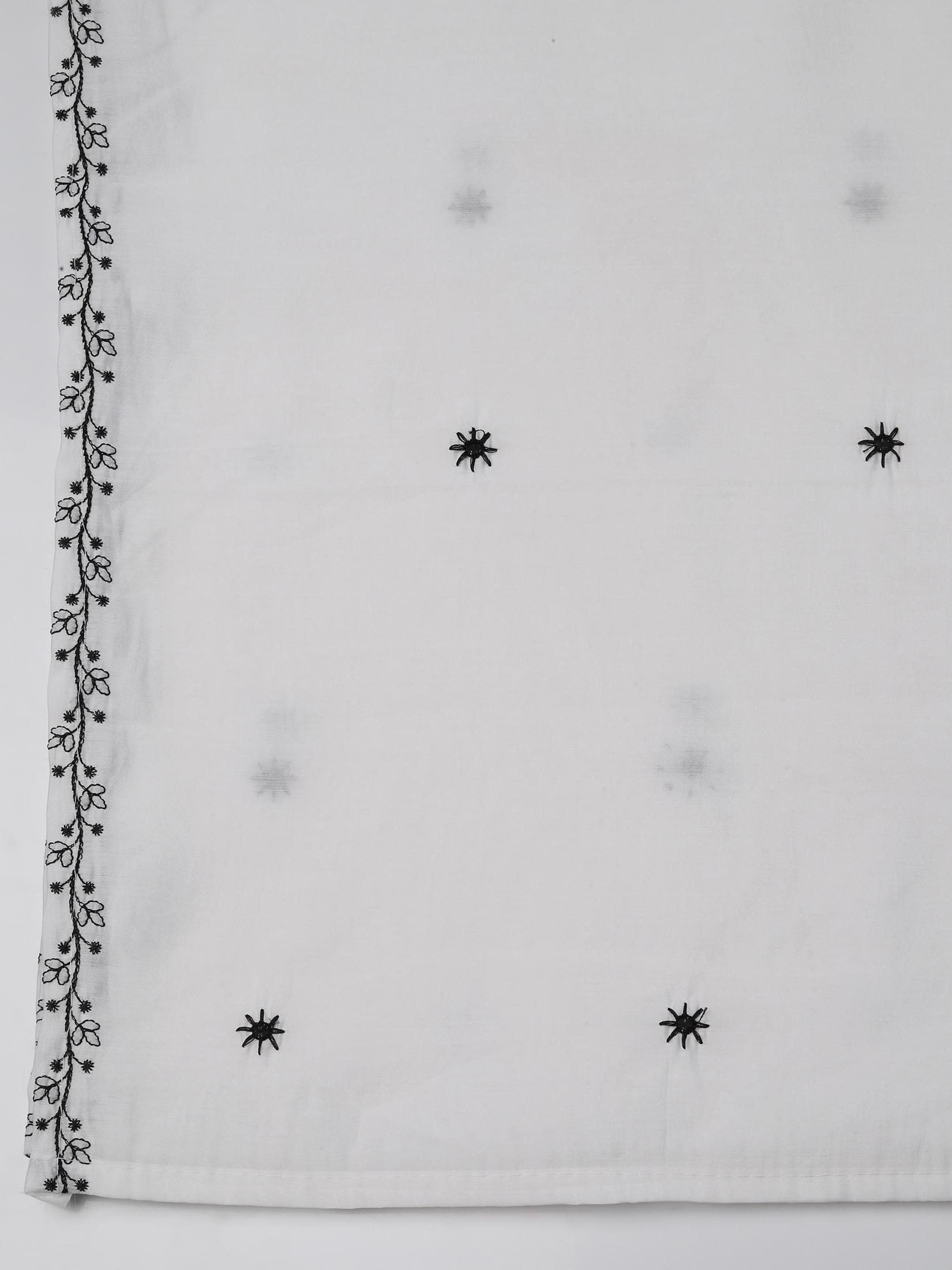 Women Chanderi White Embroidered Kurta Comfort Pant Dupatta.