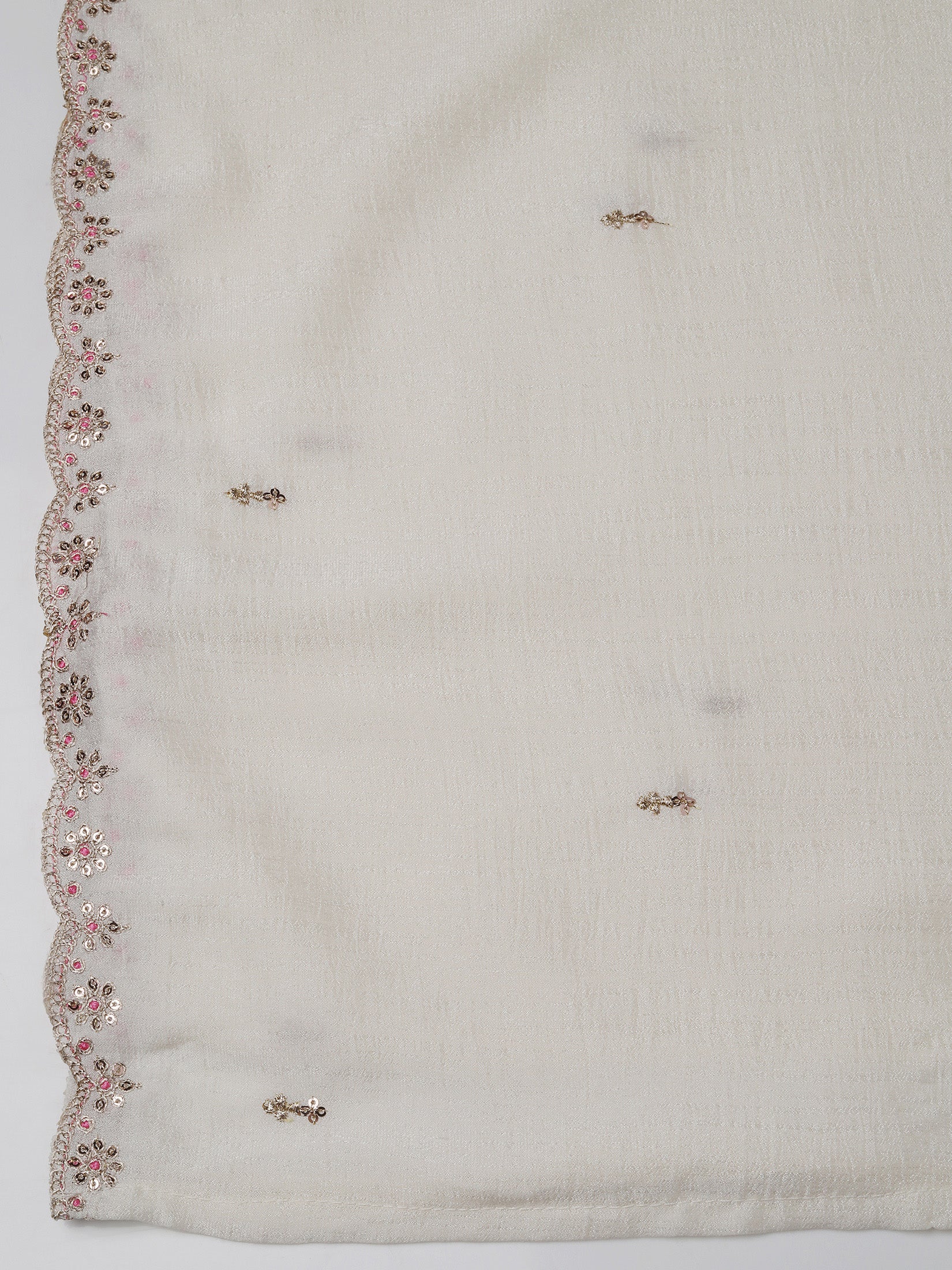 Women Chinon Off White Embroidered Kurta Comfort Pant Dupatta