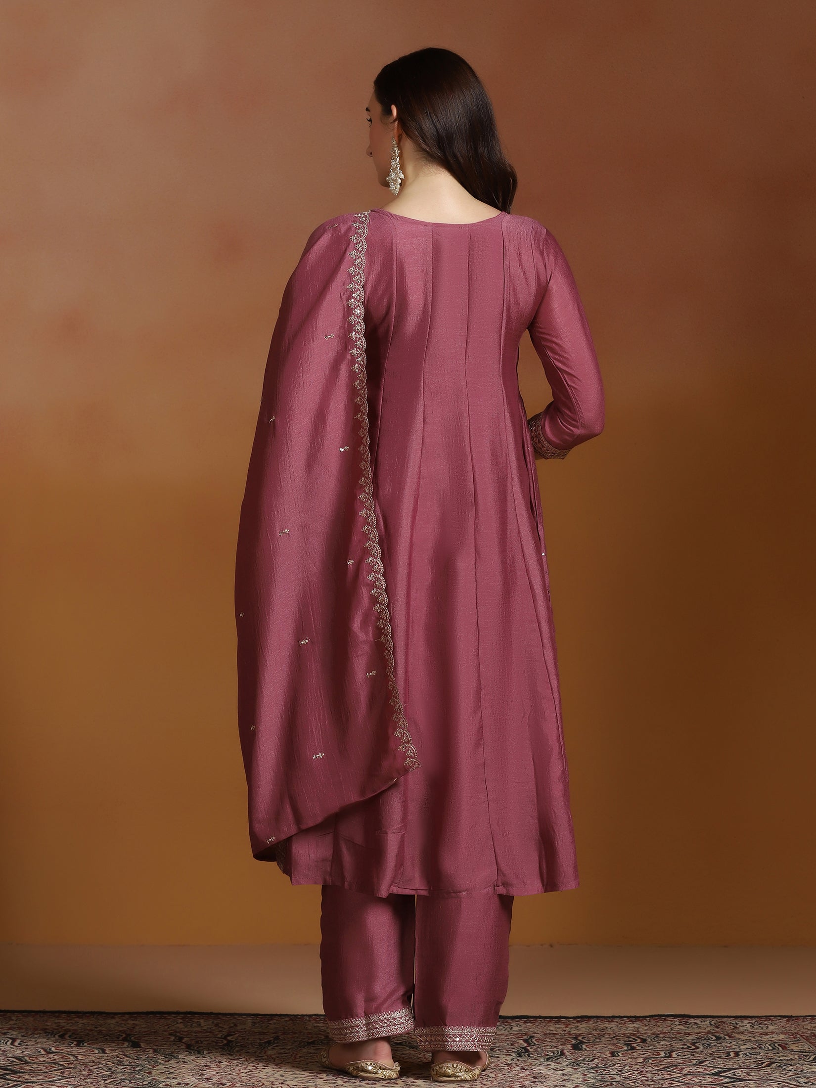 Women Chinon Pink Embroidered Kurta Comfort Pant Dupatta