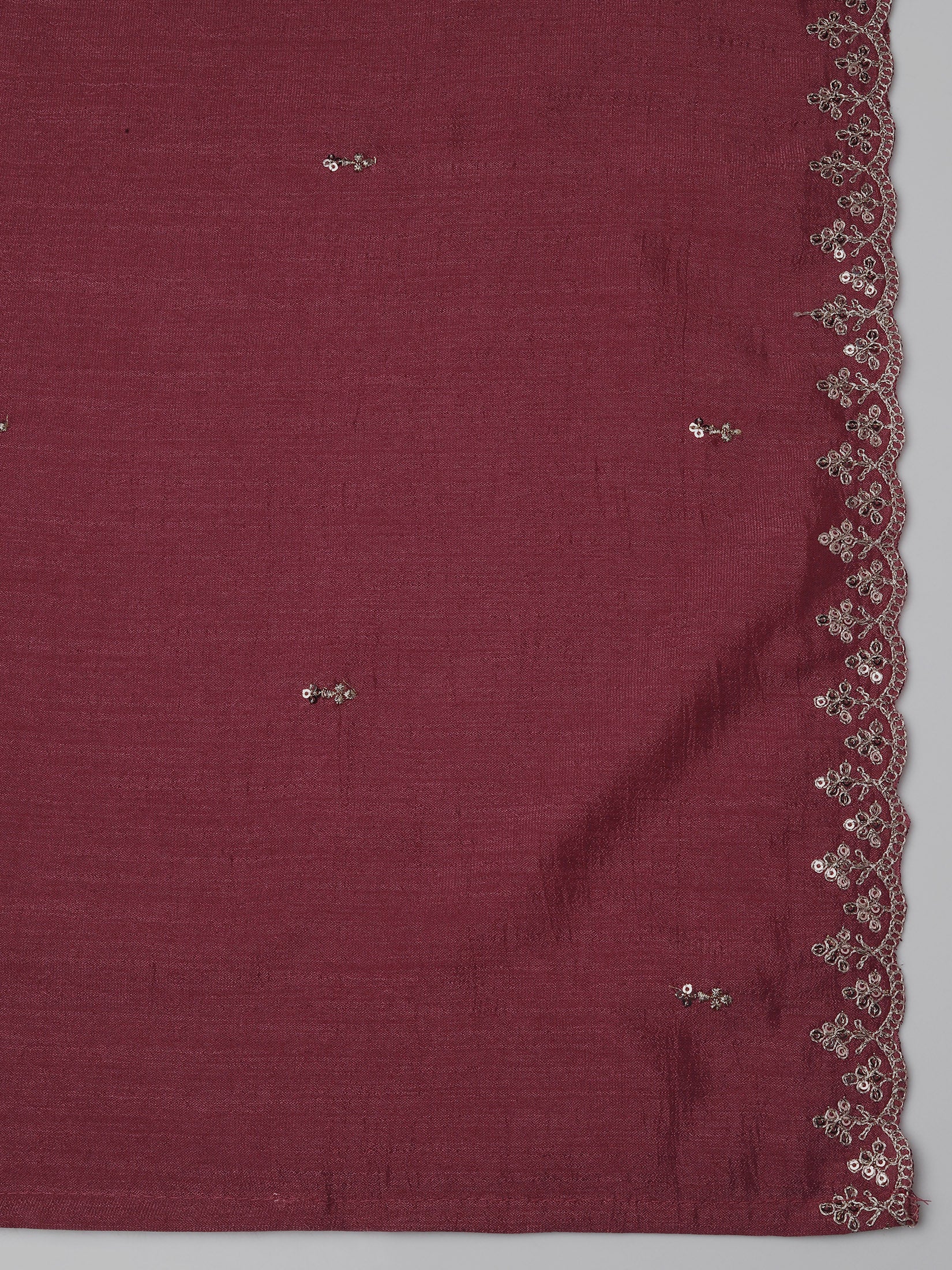 Women Chinon Rust Embroidered Kurta Comfort Pant Dupatta