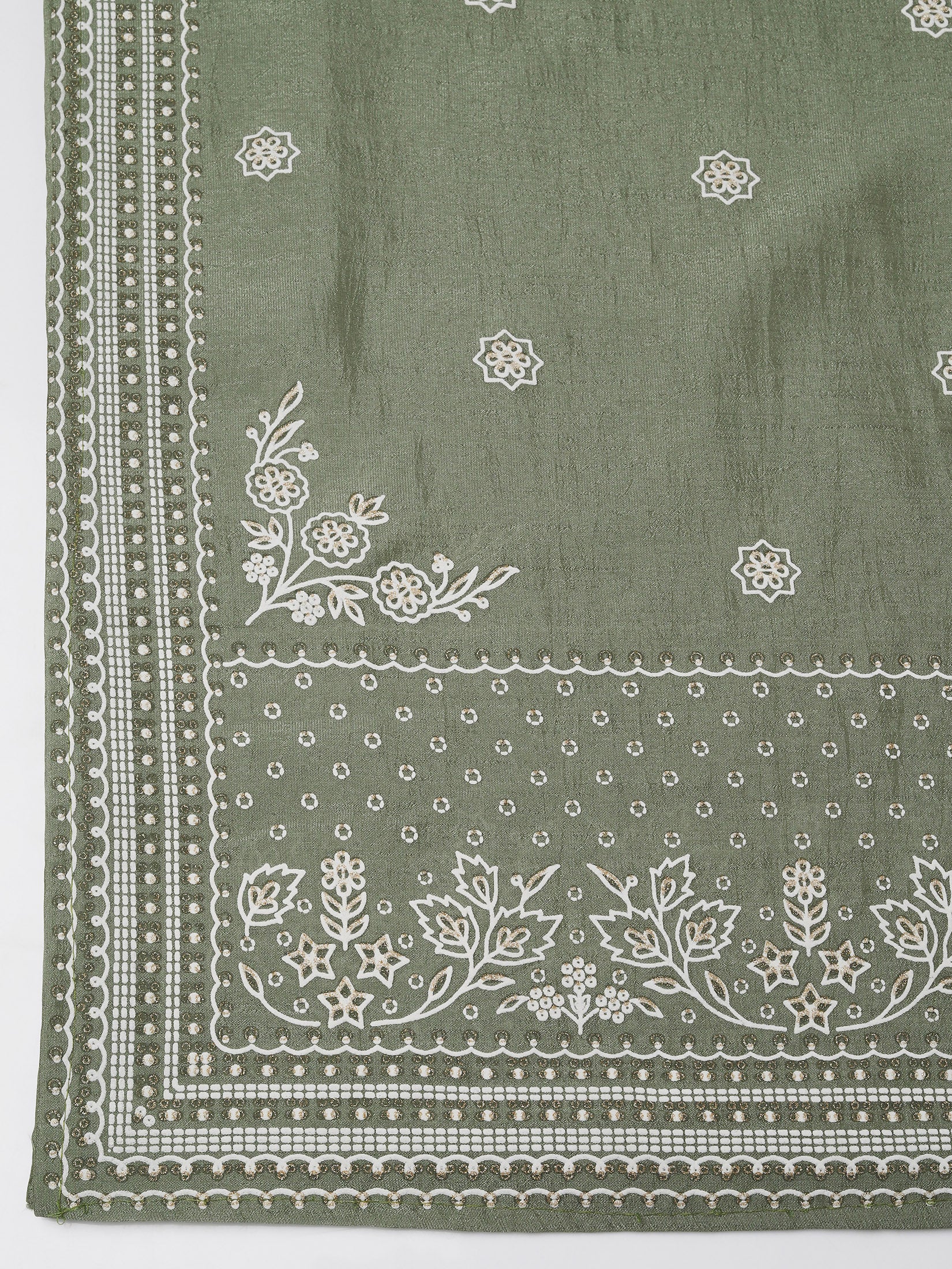 Women Poly Viscose Off White and Green Embroidered Kurta Comfort Pant Dupatta