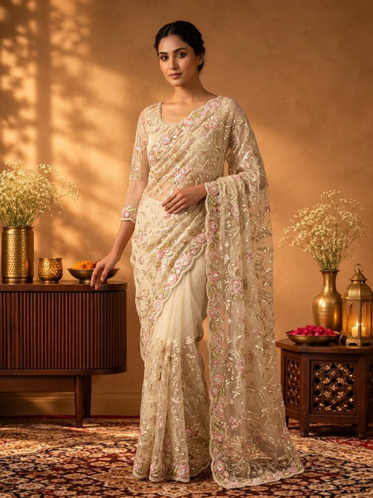 Women Off White Multi Viscose Adda Work Saree