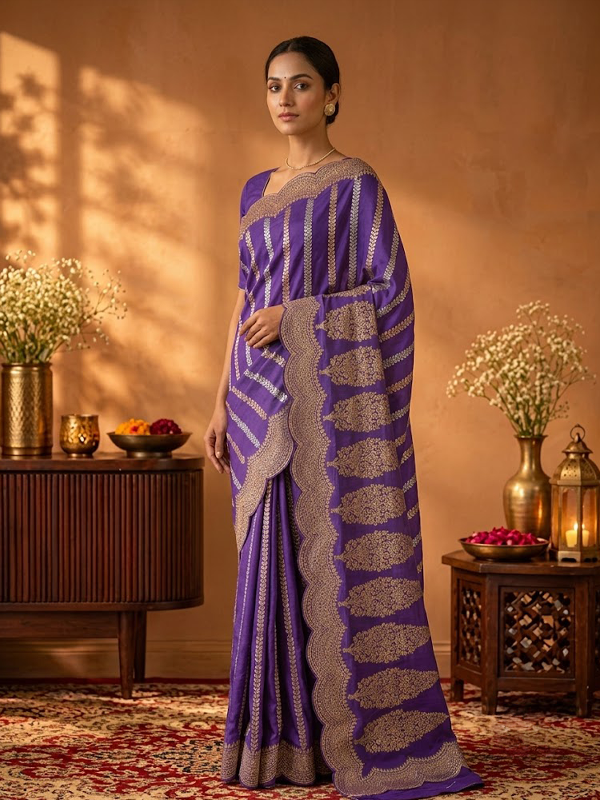 Women Purple Viscose Jacquard Saree