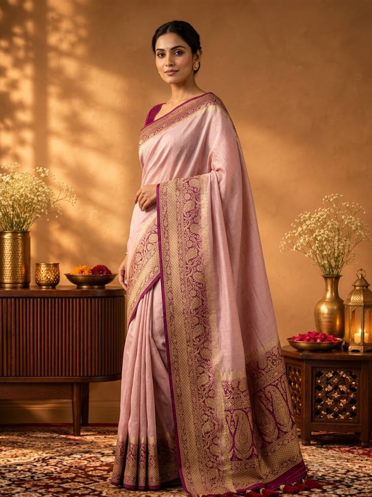 Women Lilac Viscose Jacquard Saree