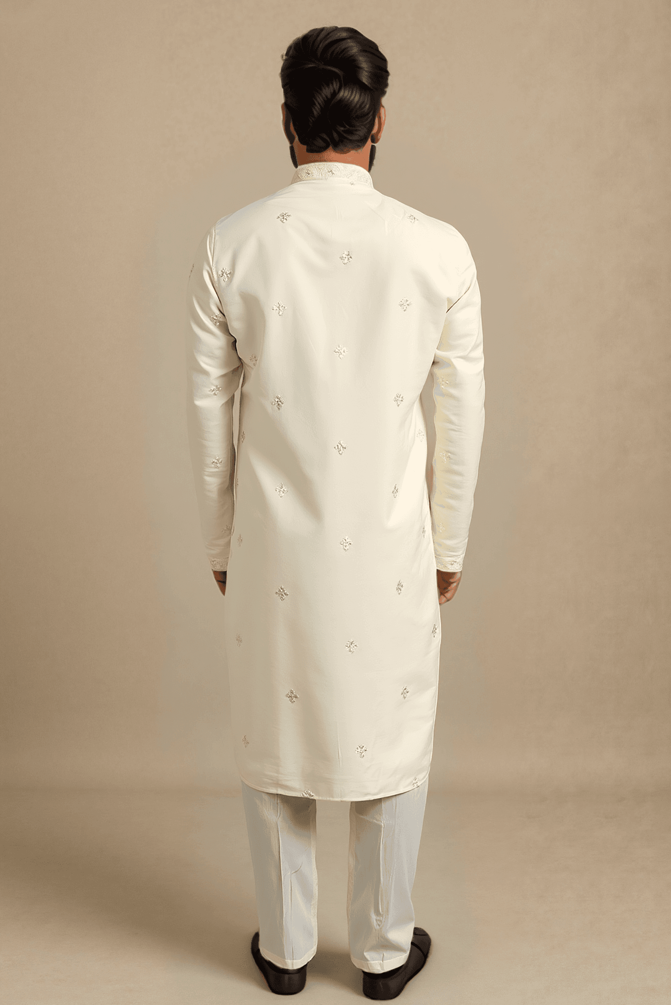 Men Off White Embroidered Straight Kurta With Trouser.