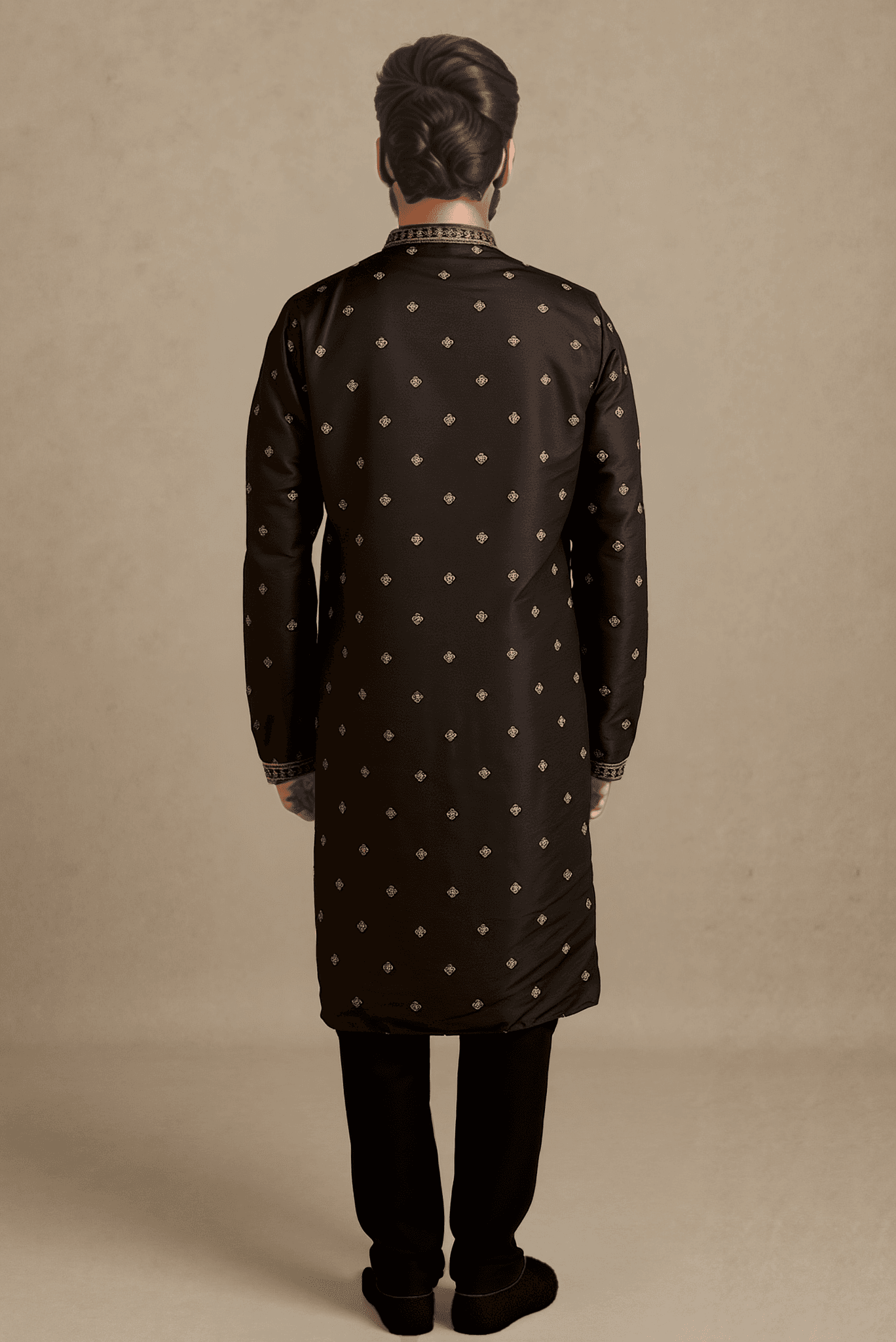 Men Black Woven Straight Kurta With Trouser.