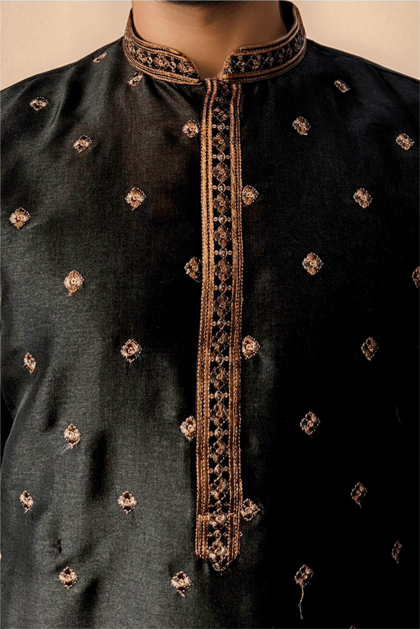 Men Black Woven Straight Kurta With Trouser.
