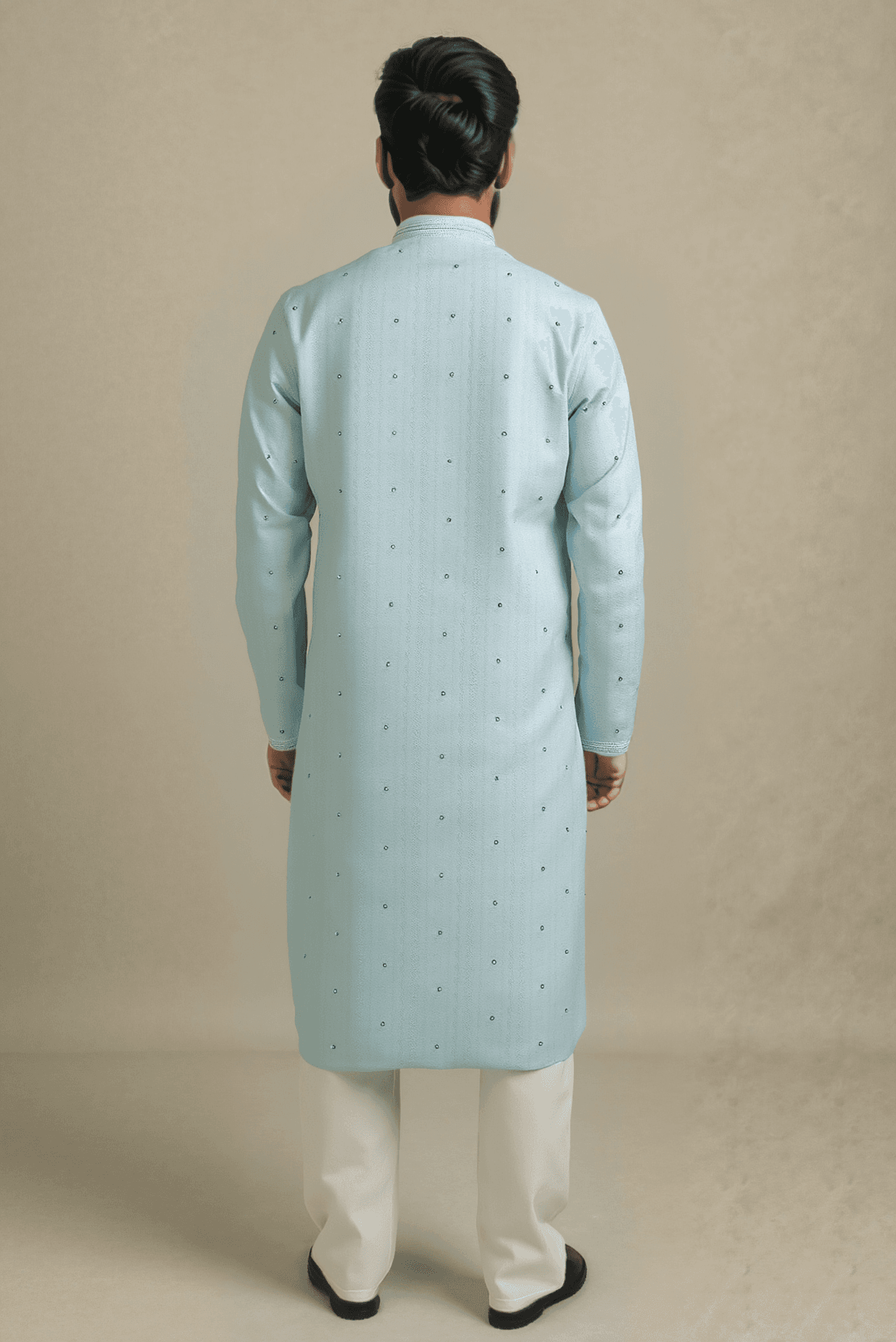 Men Light Blue Woven Straight Kurta With Trouser.