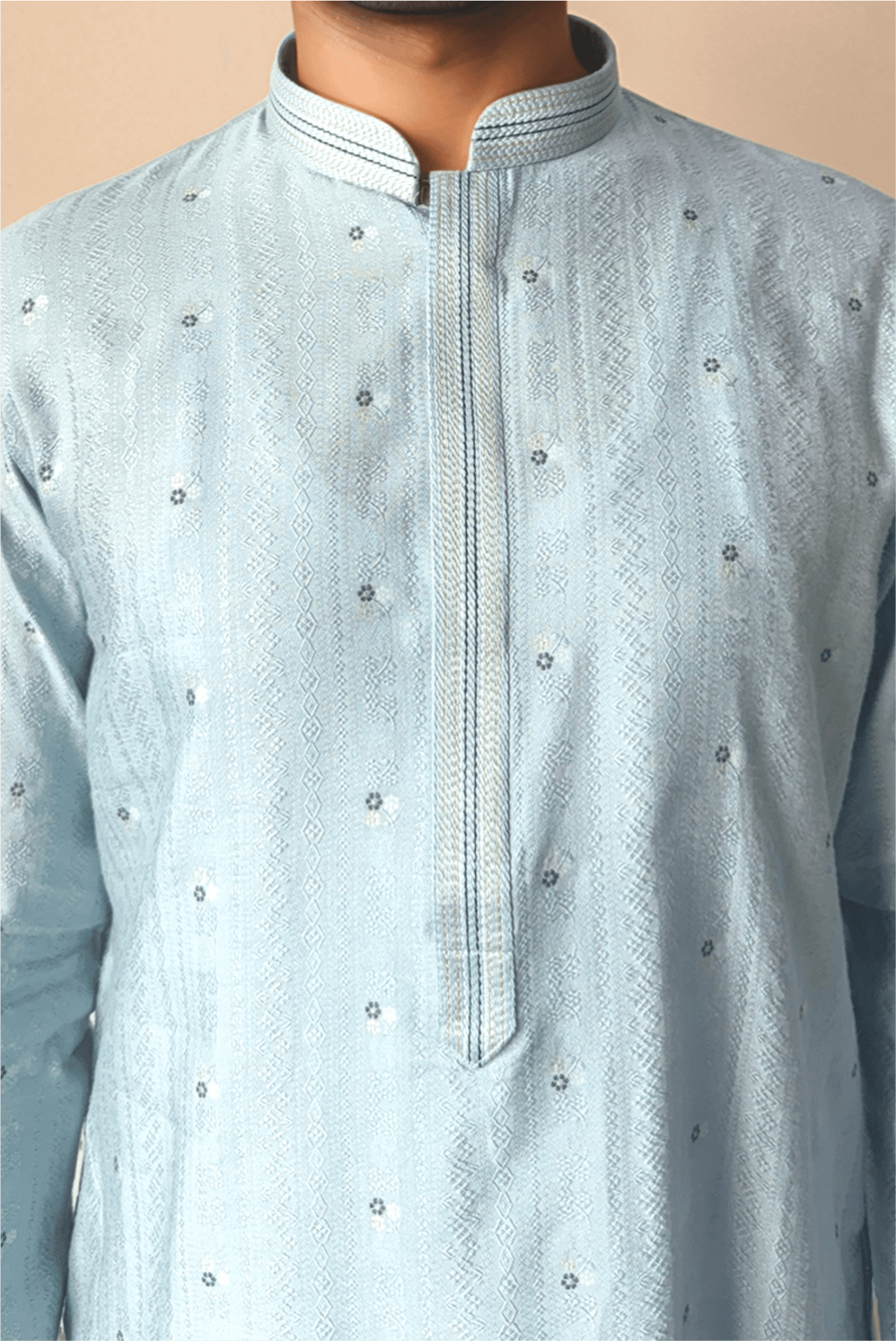 Men Light Blue Woven Straight Kurta With Trouser.