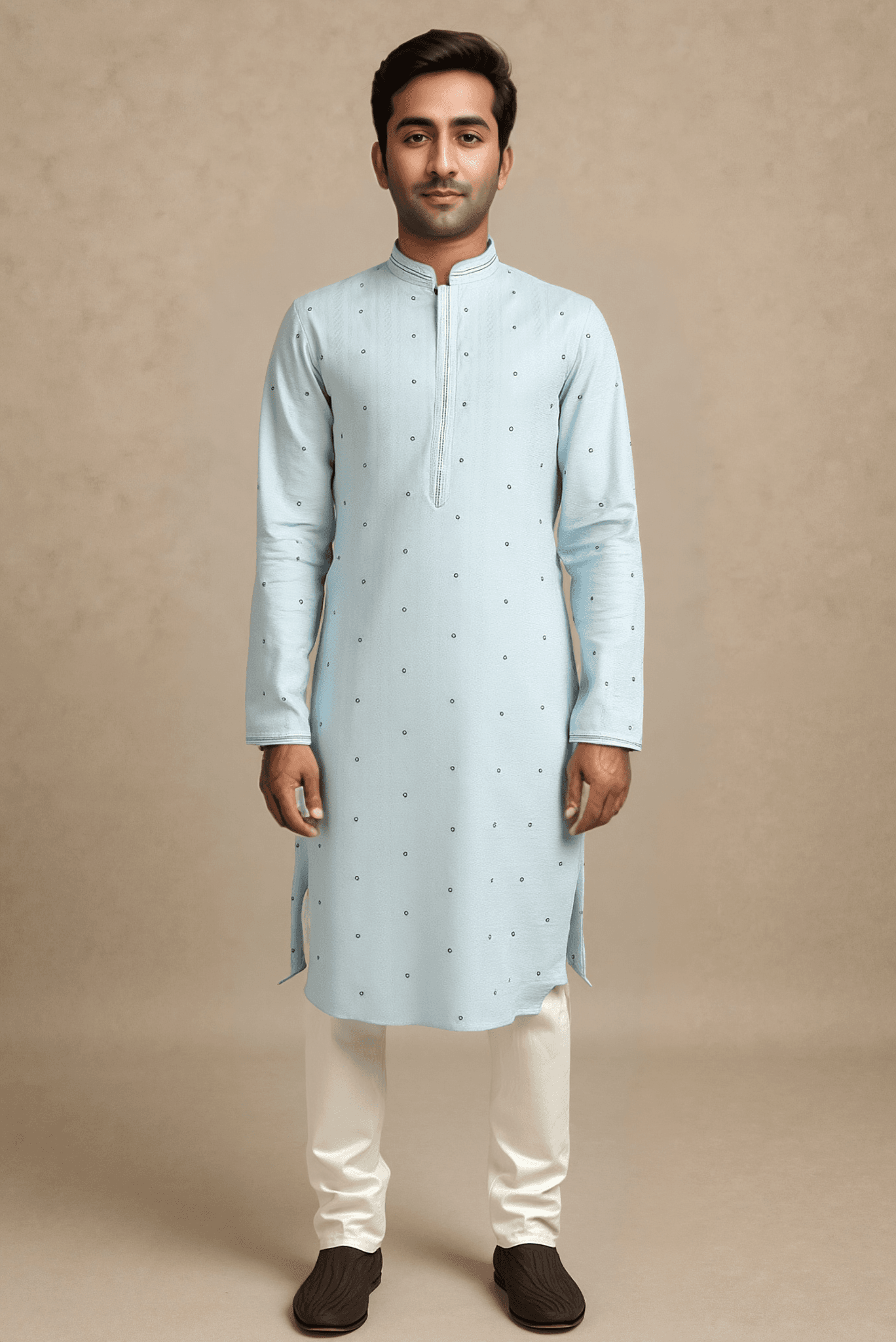 Men Light Blue Woven Straight Kurta With Trouser.