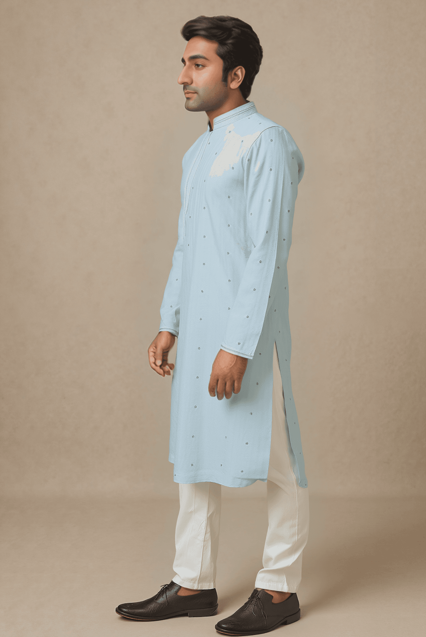 Men Light Blue Woven Straight Kurta With Trouser.