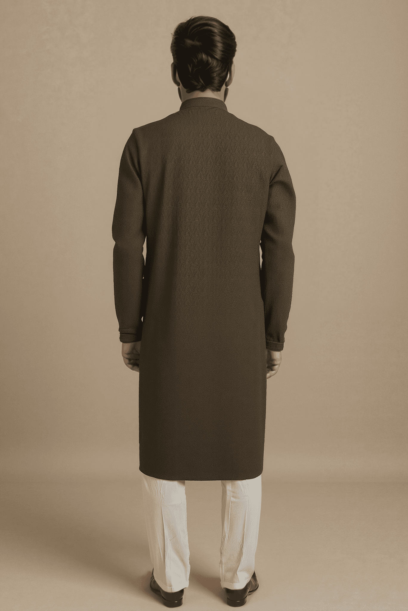 Men Dark Olive Embroidered Straight Kurta With Trouser.
