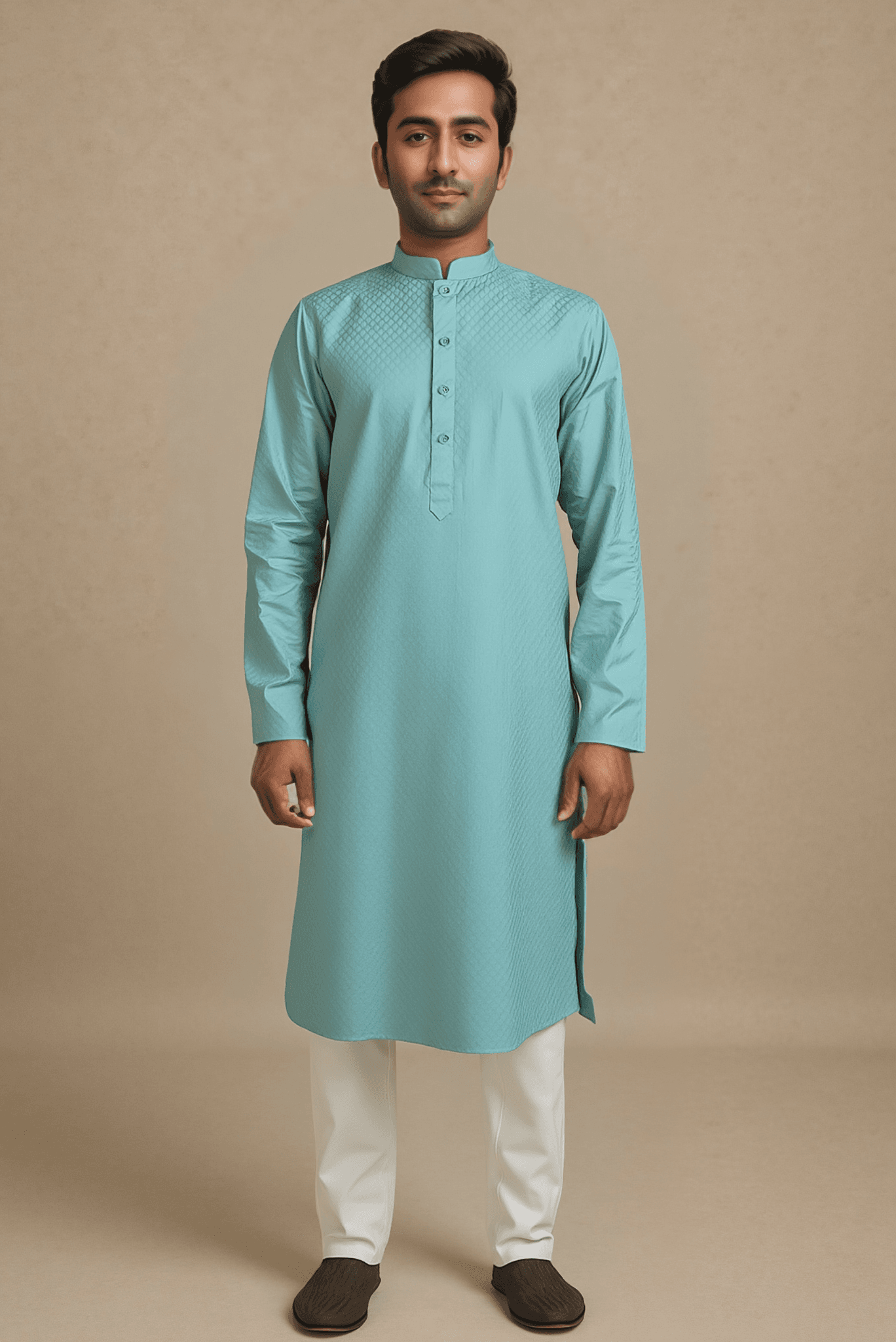 Men Blue Solid Straight Kurta.