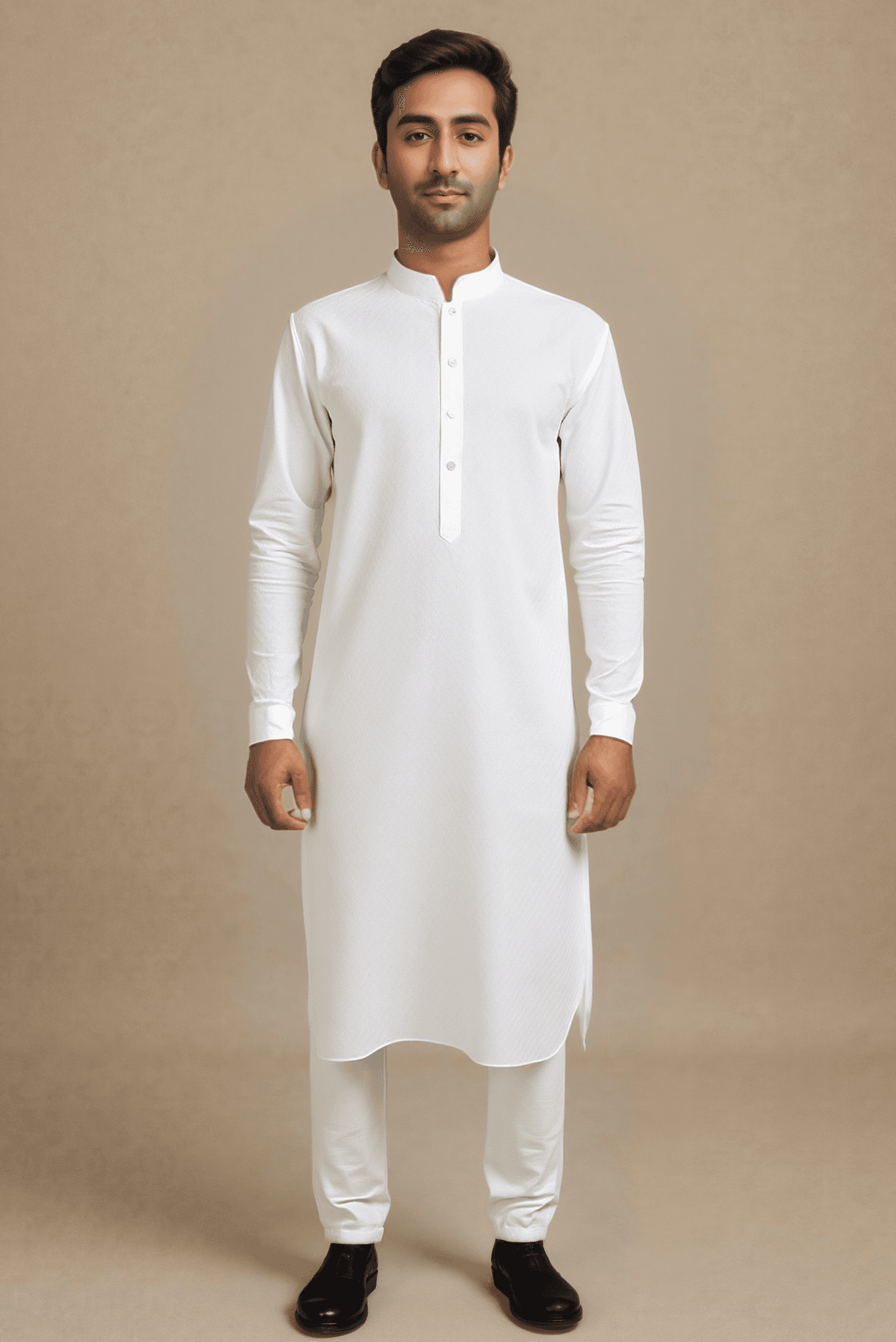 Men Off White Solid Straight Kurta.