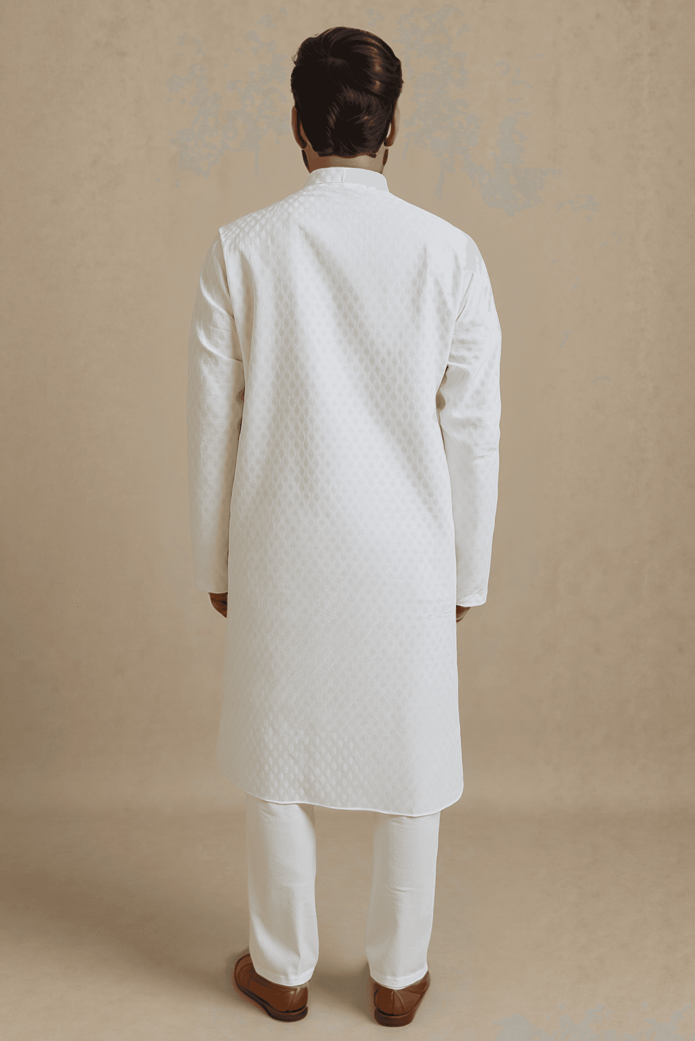 Men White Embroidered Straight Kurta With Trouser.