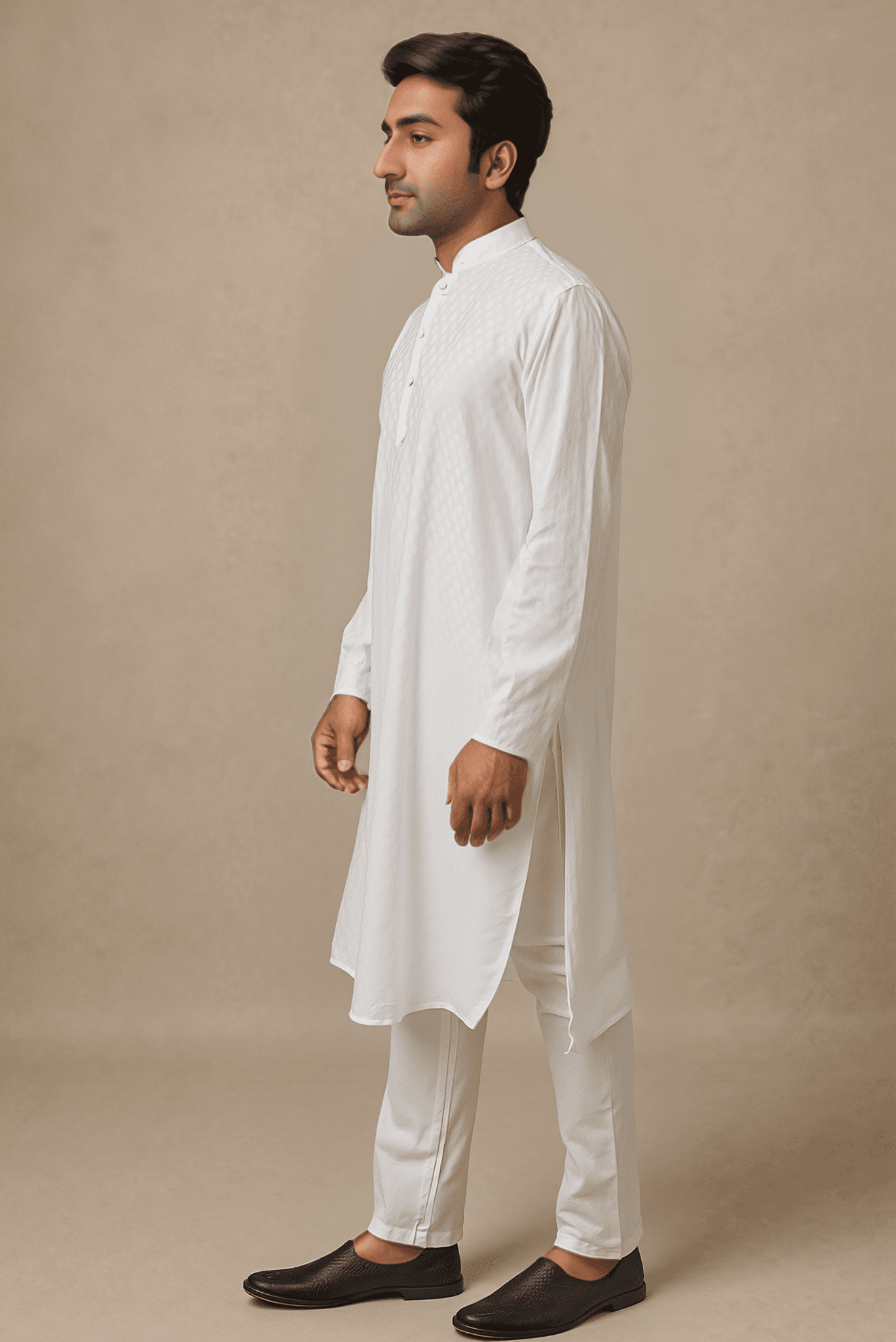 Men White Embroidered Straight Kurta With Trouser.