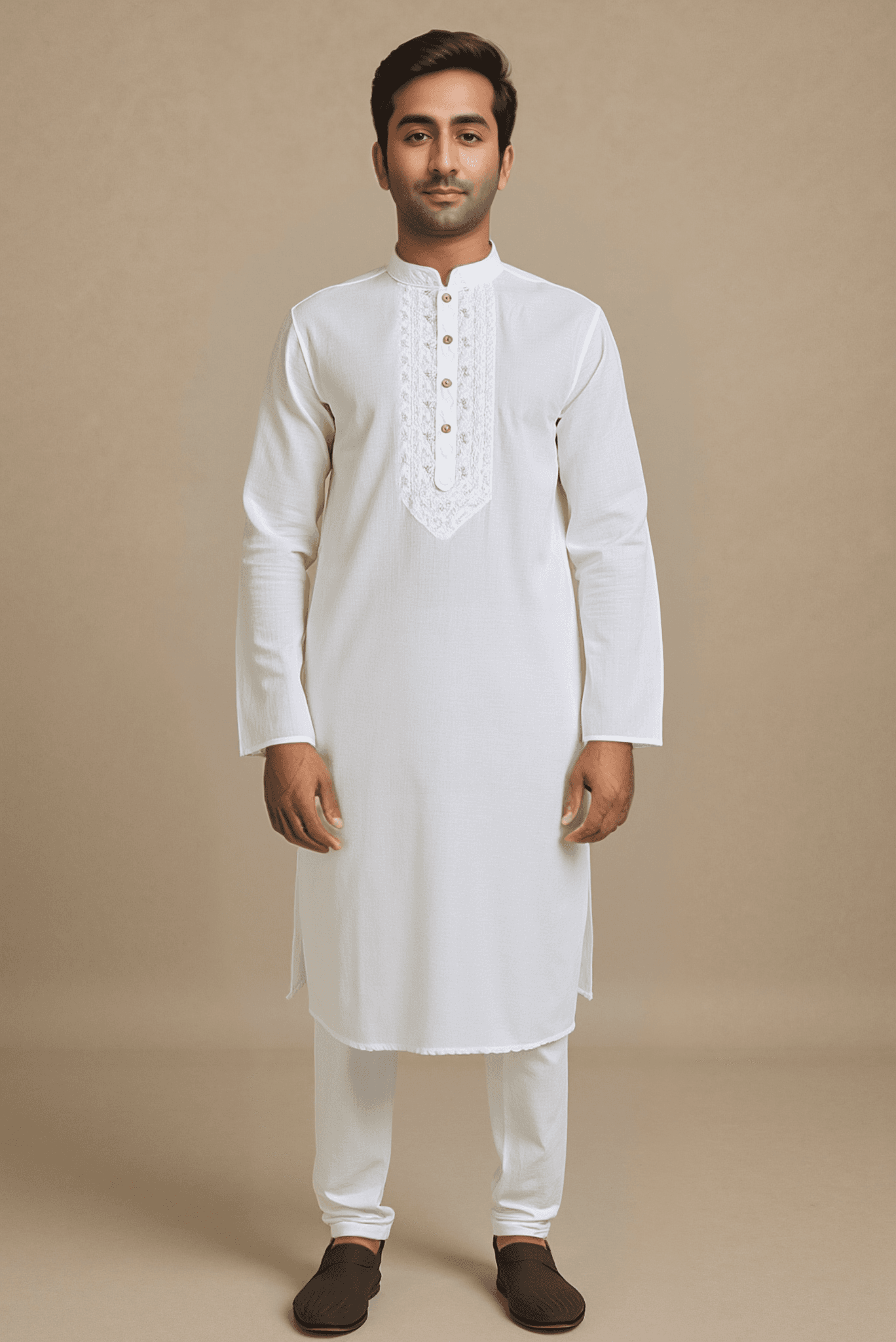 Men White Solid Straight Kurta With Trouser.