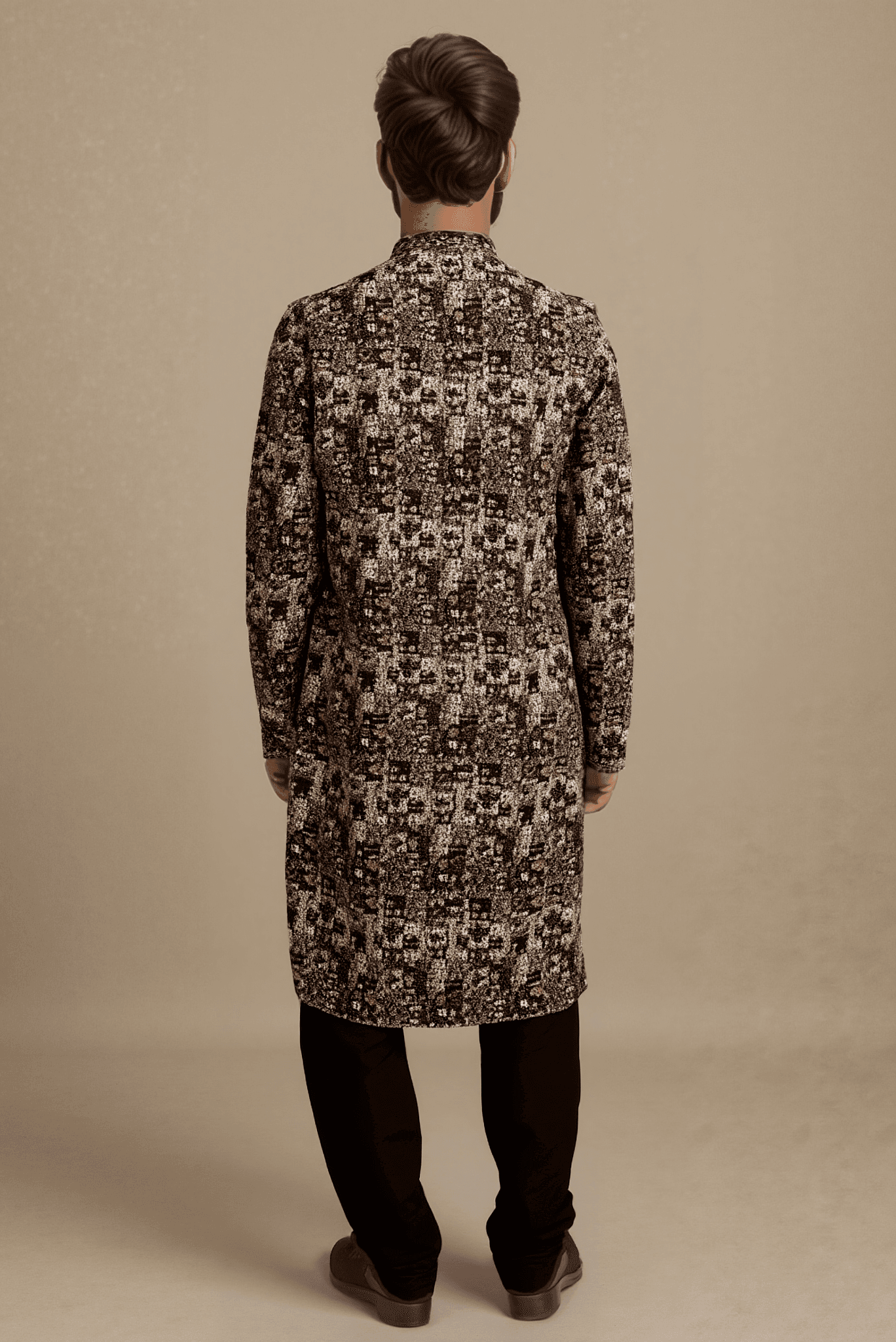 Men Black And Grey Multi Embroidered Straight Kurta With Trouser.