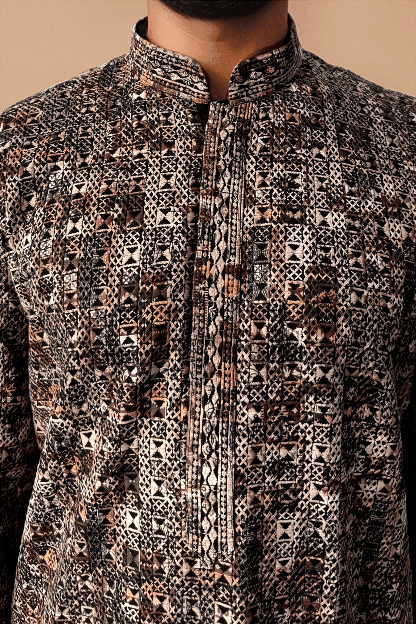 Men Black And Grey Multi Embroidered Straight Kurta With Trouser.