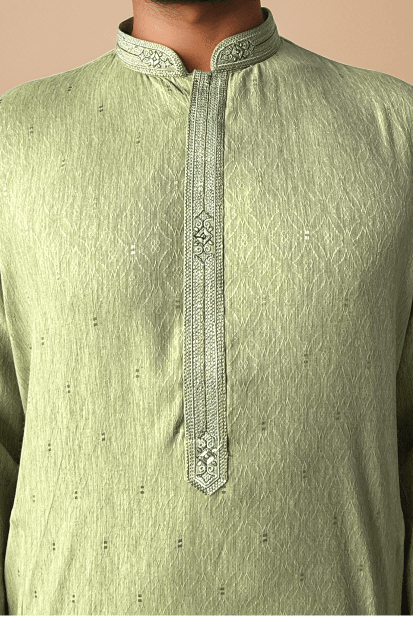 Men Mint Green Woven Straight Kurta.
