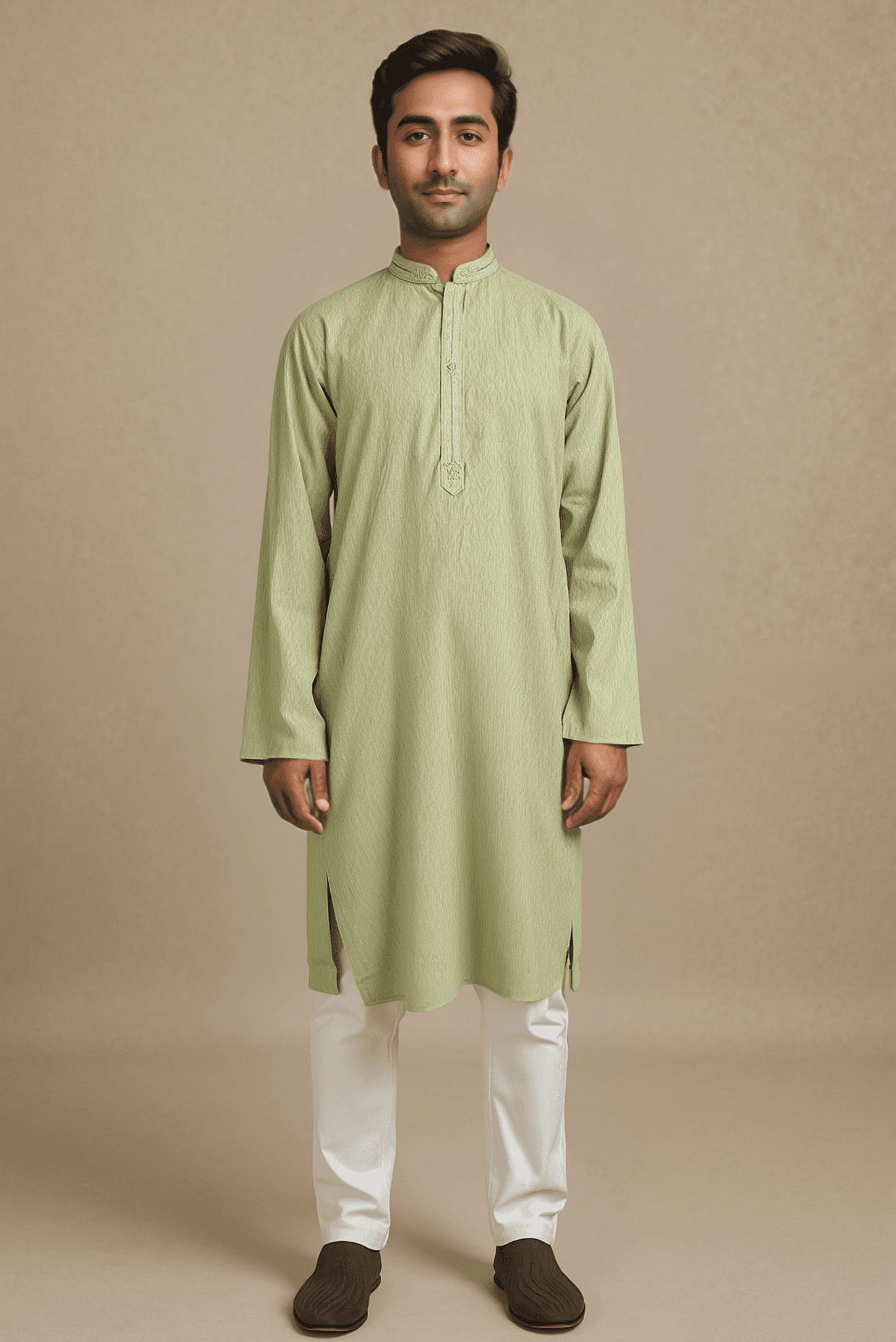 Men Mint Green Woven Straight Kurta.