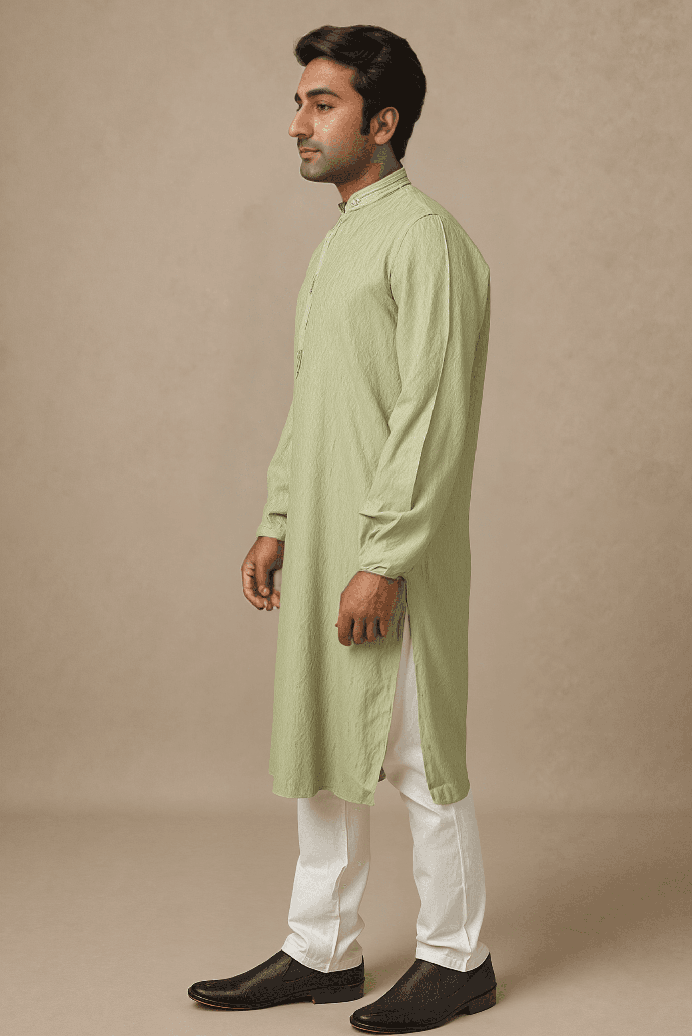 Men Mint Green Woven Straight Kurta.