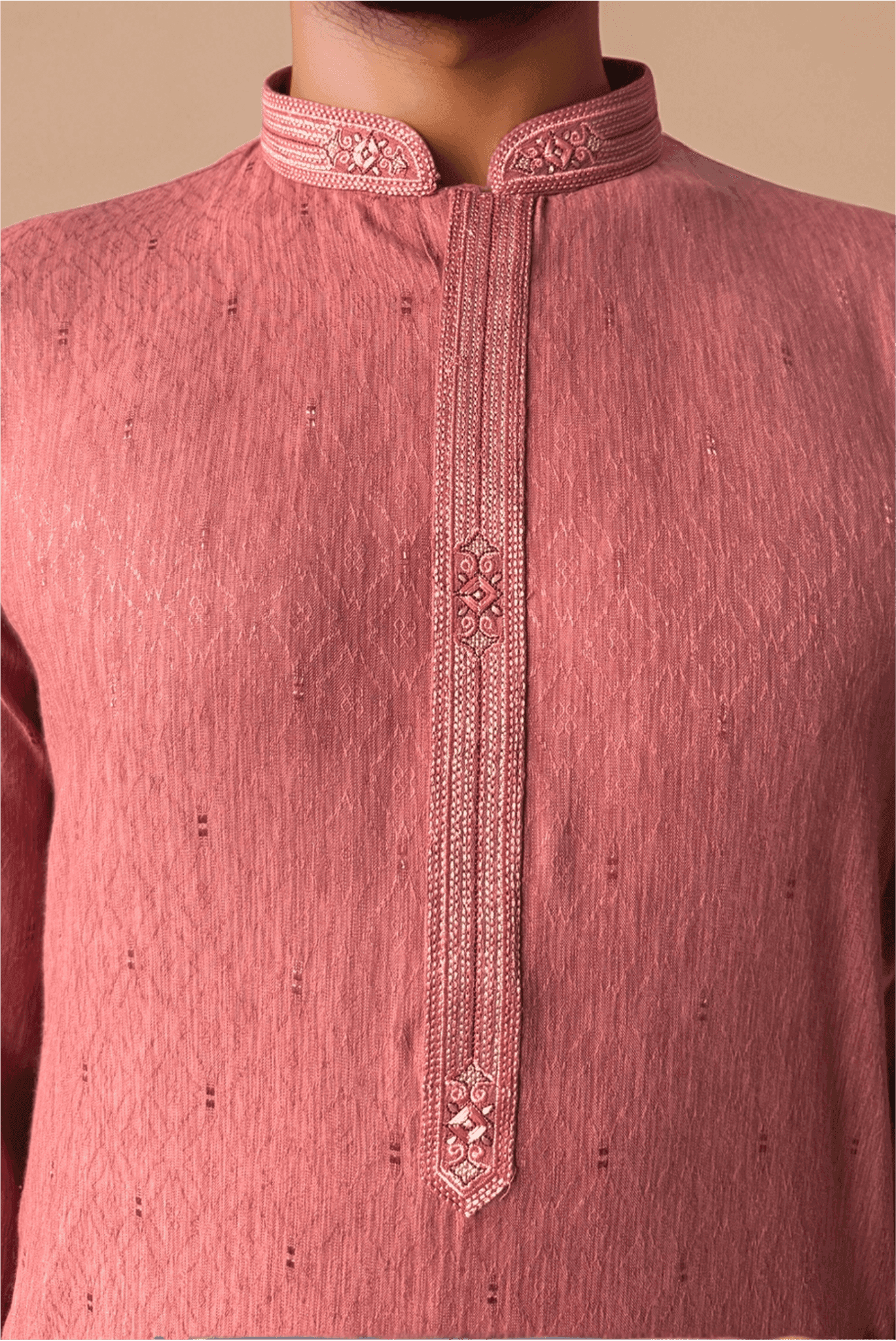 Men Peach Woven Straight Kurta.