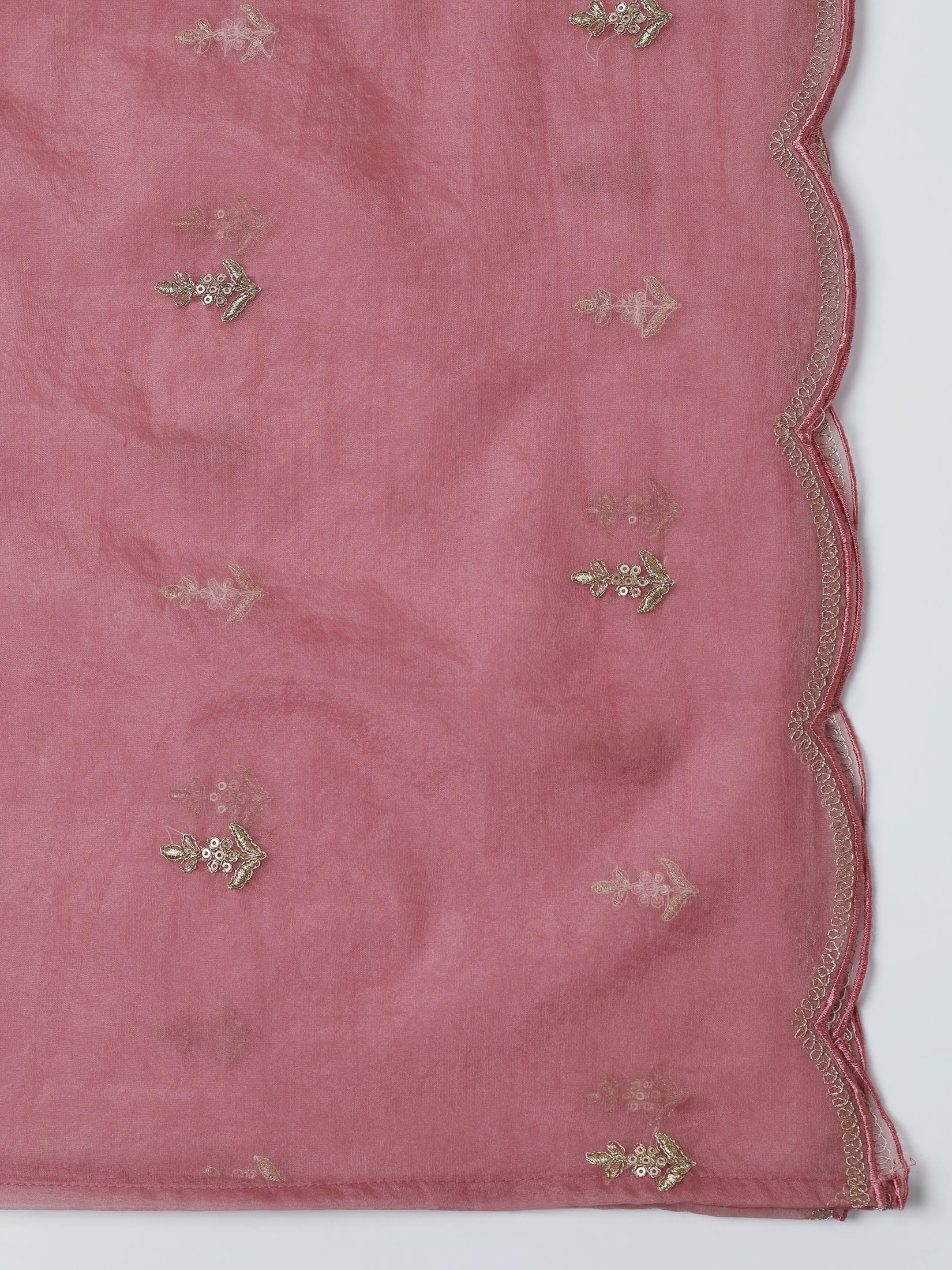 Poly Viscose Pink Embroidered Kurta Comfort Pant Dupatta.