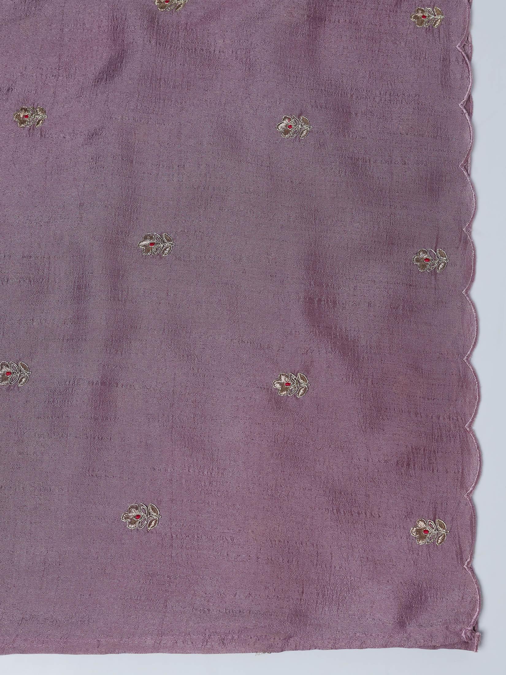 Silk Blend Lilac Embroidered Kurta Comfort Pant Dupatta.