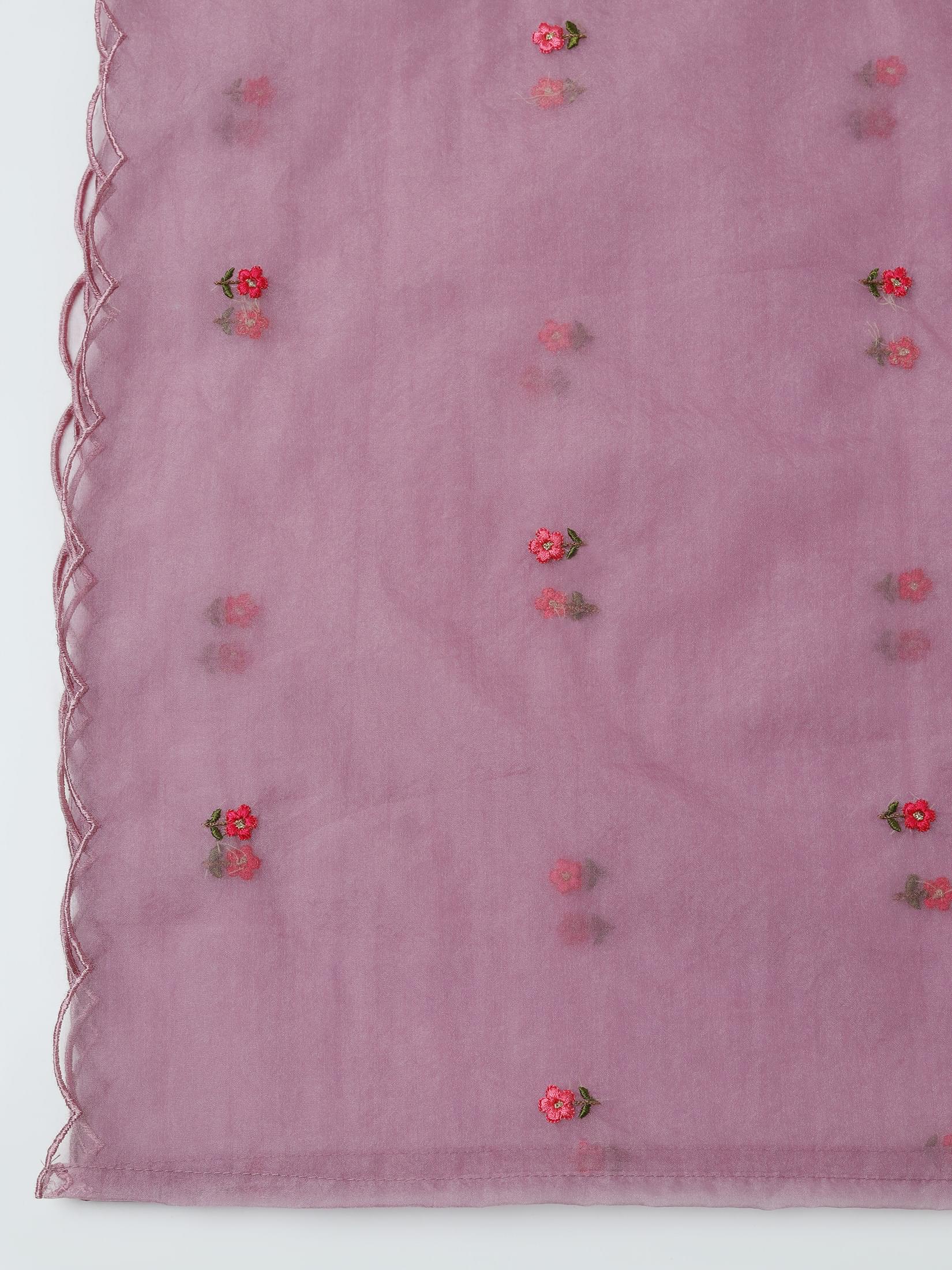 Women Chinon Lilac Embroidered Kurta Comfort Pant Dupatta.