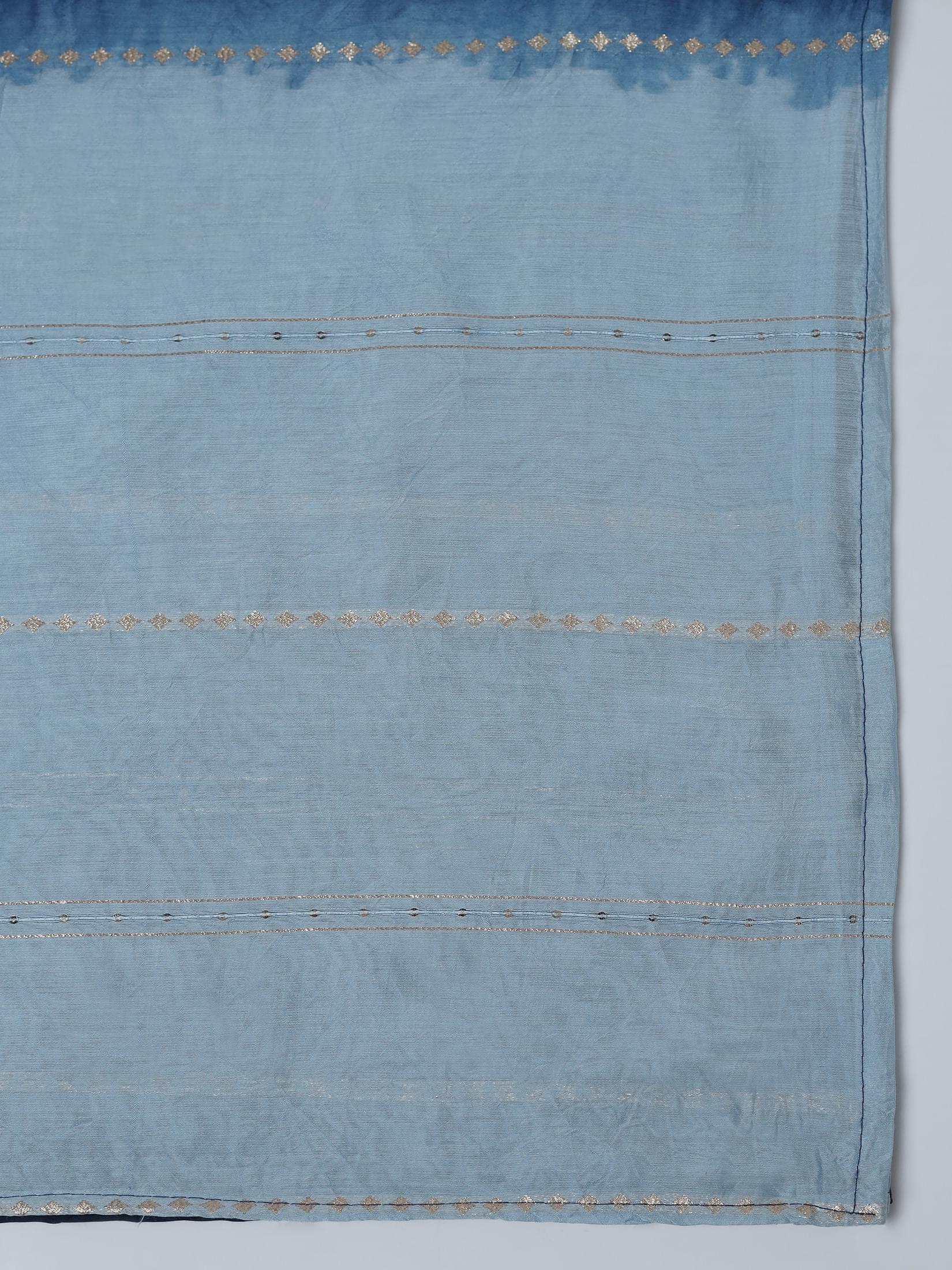 Women Chinon Navy Blue Embroidered Kurta Comfort Pant Dupatta.