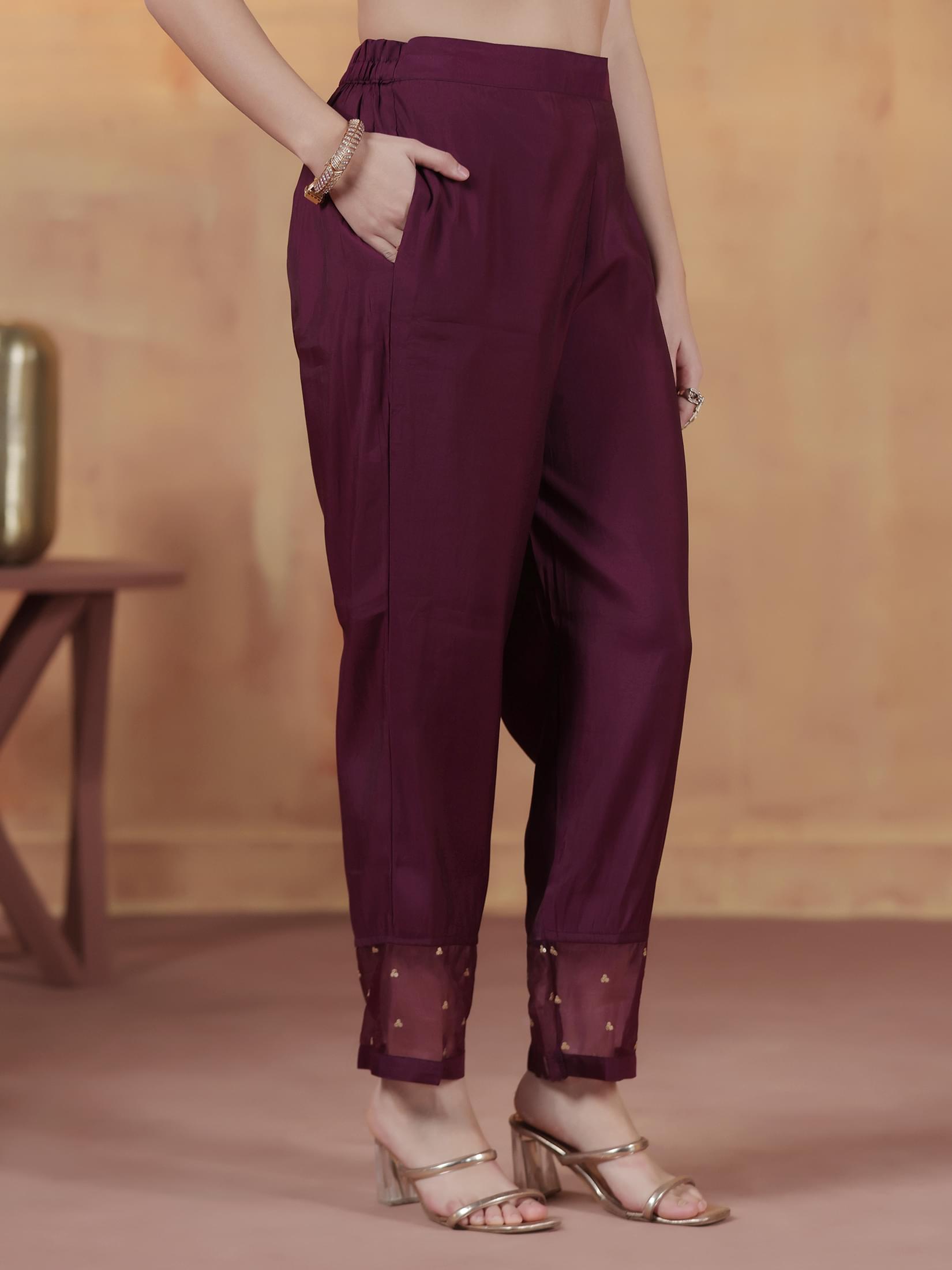 Women Silk Blend Orchid Embroidered Kurta Comfort Pant With Dupatta.