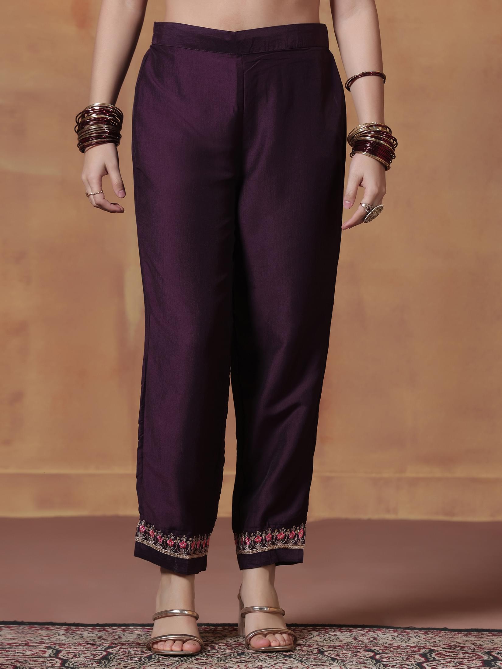 Women Orchid Silk Blend Embroidered Kurta Comfort Pant Dupatta.