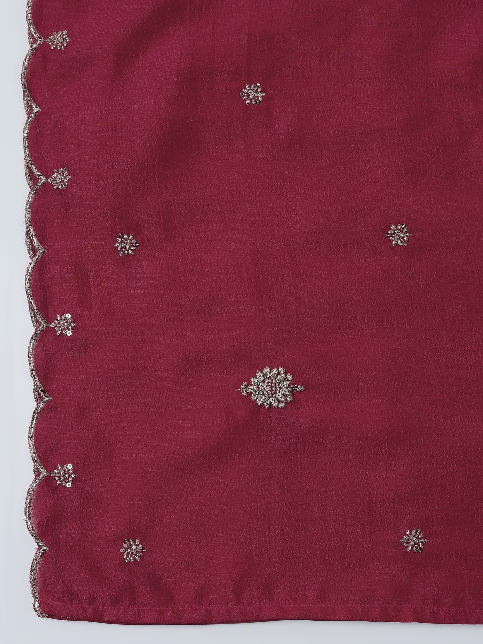 Women Silk Blend Fuchsia Embroidered Kurta Comfort Pant Dupatta.