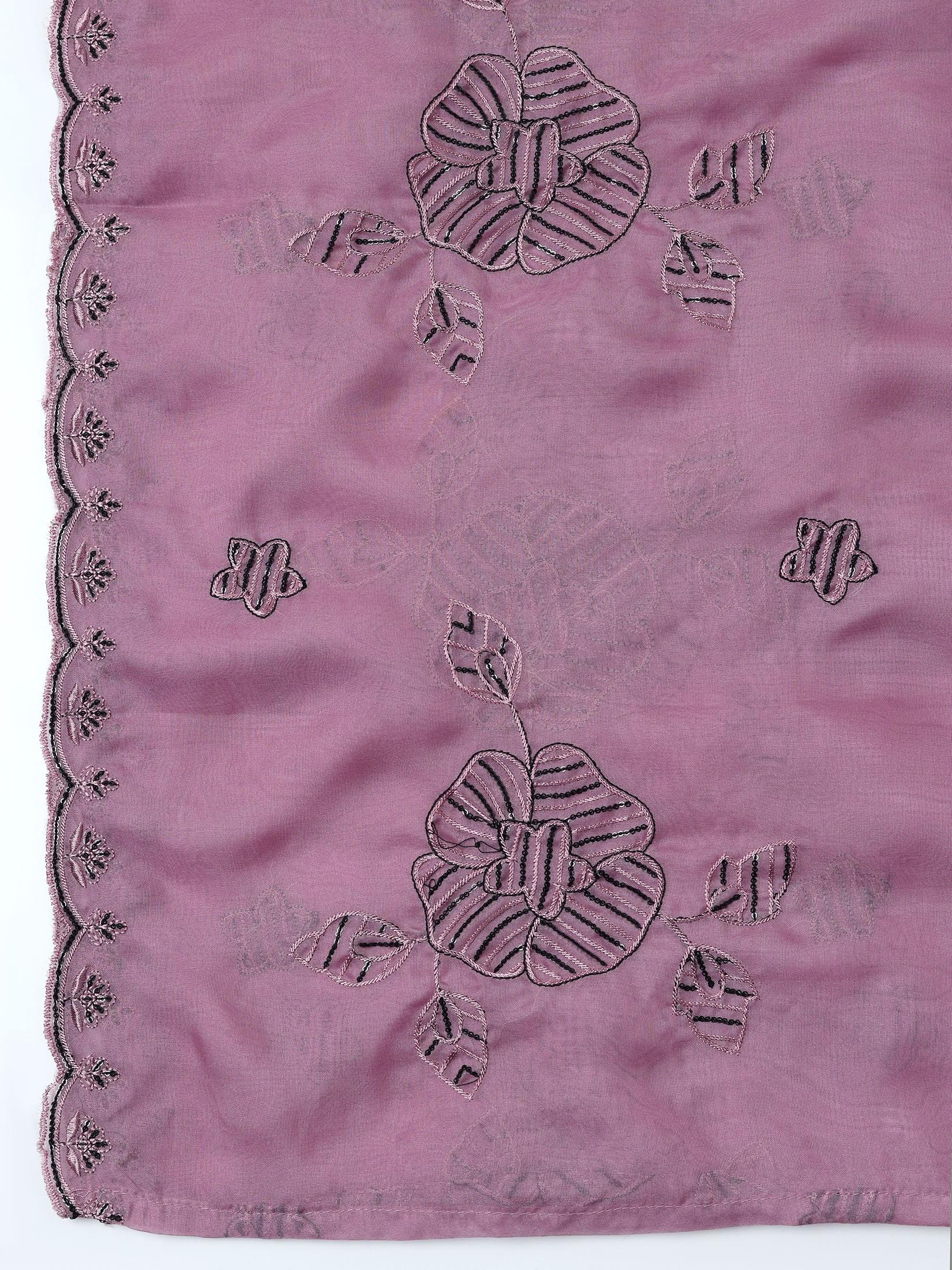 Women Organza Lilac Embroidered Kurta Comfort Pant Dupatta.