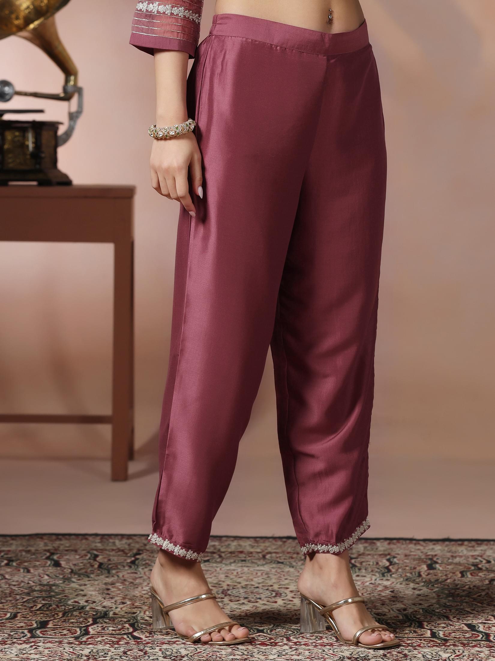 Women Silk Blend Pink Embroidered Kurta Comfort Pant Dupatta.