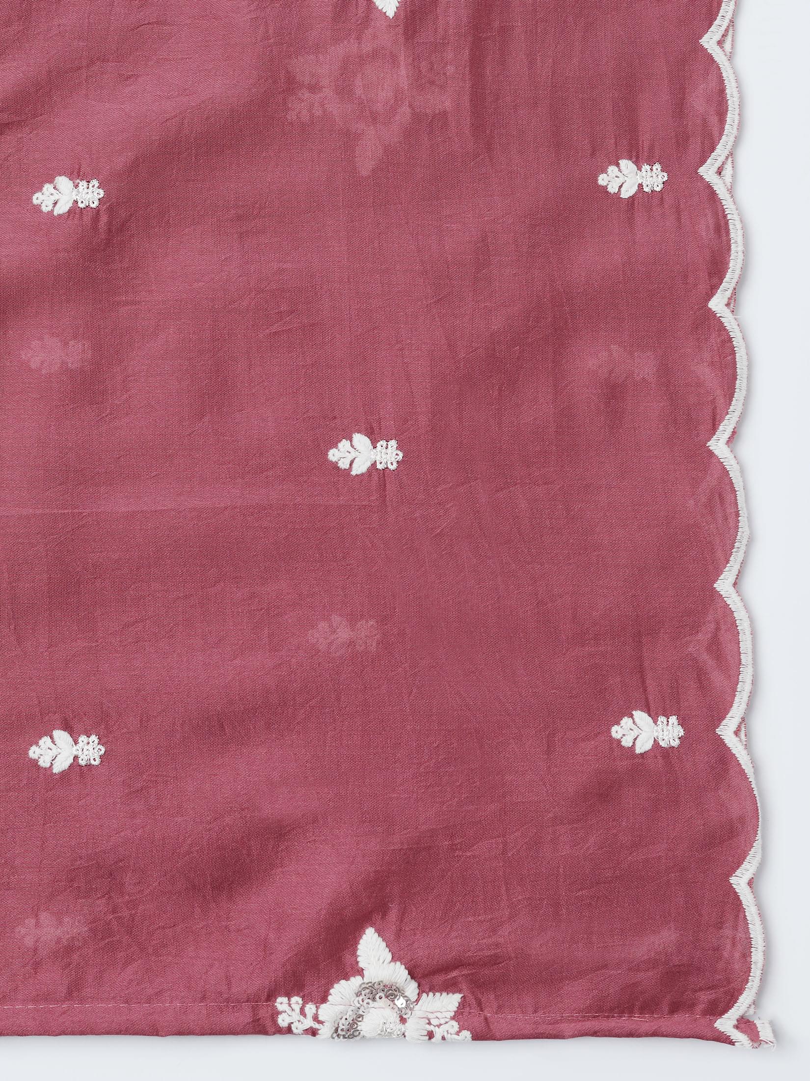 Women Silk Blend Peach Embroidered Kurta Comfort Pant Dupatta.