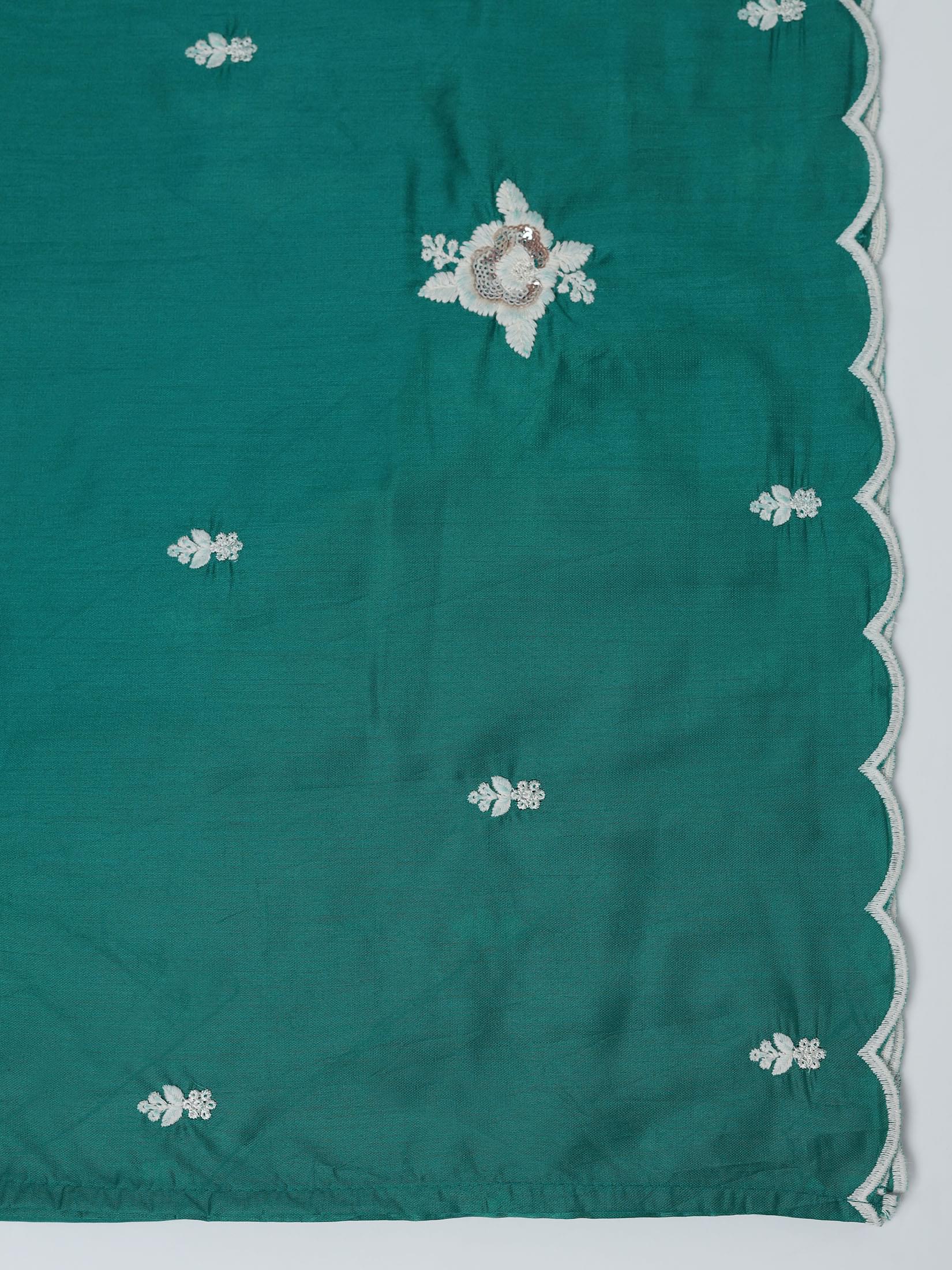 Women Silk Blend Turquoise Blue Embroidered Kurta Comfort Pant Dupatta.