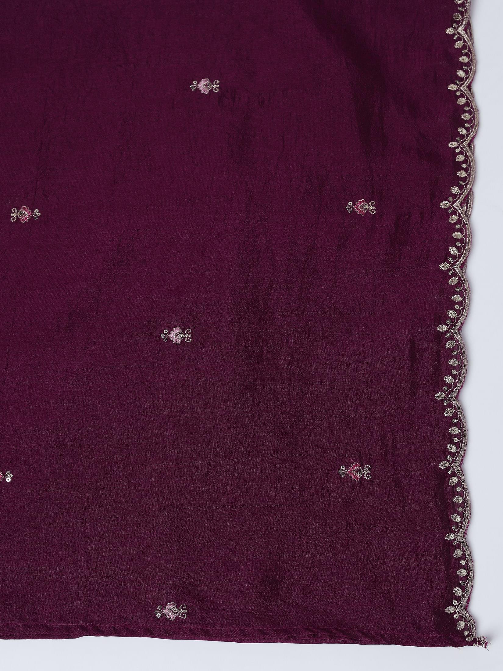 Women Silk Blend Orchid Embroidered Kurta Comfort Pant Dupatta.