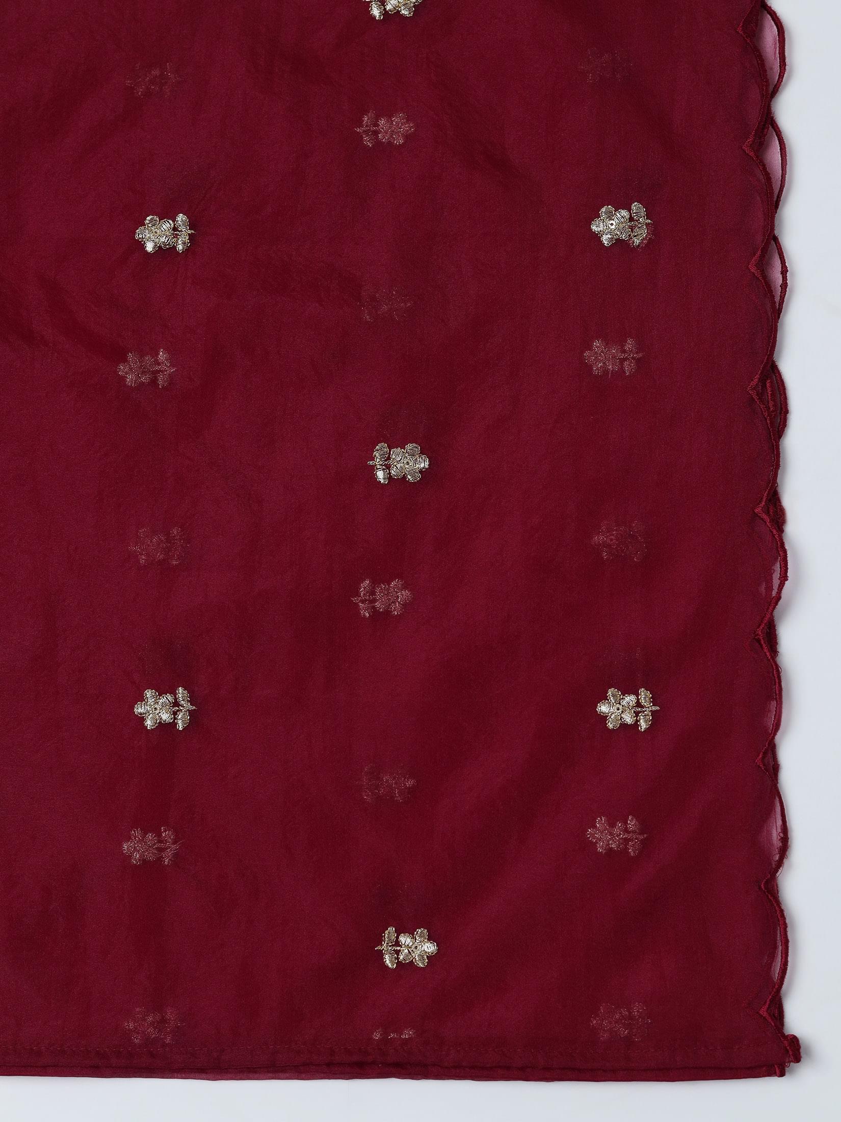 Silk Blend Maroon Embroidered Kurta Comfort Pant Dupatta.
