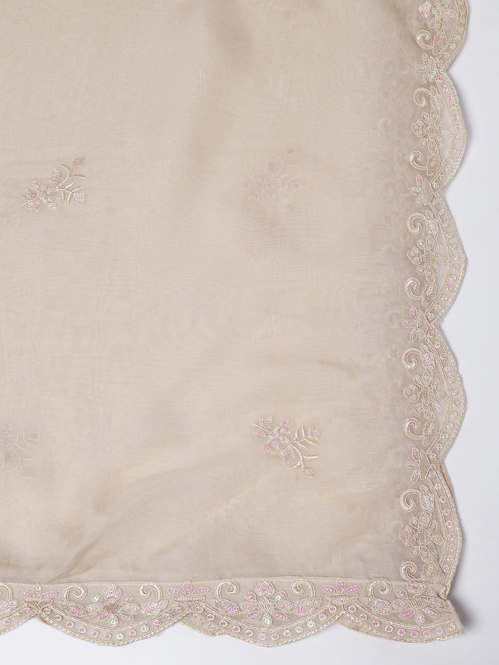 Women Organza Off White Embroidered Kurta Comfort Pant Dupatta.