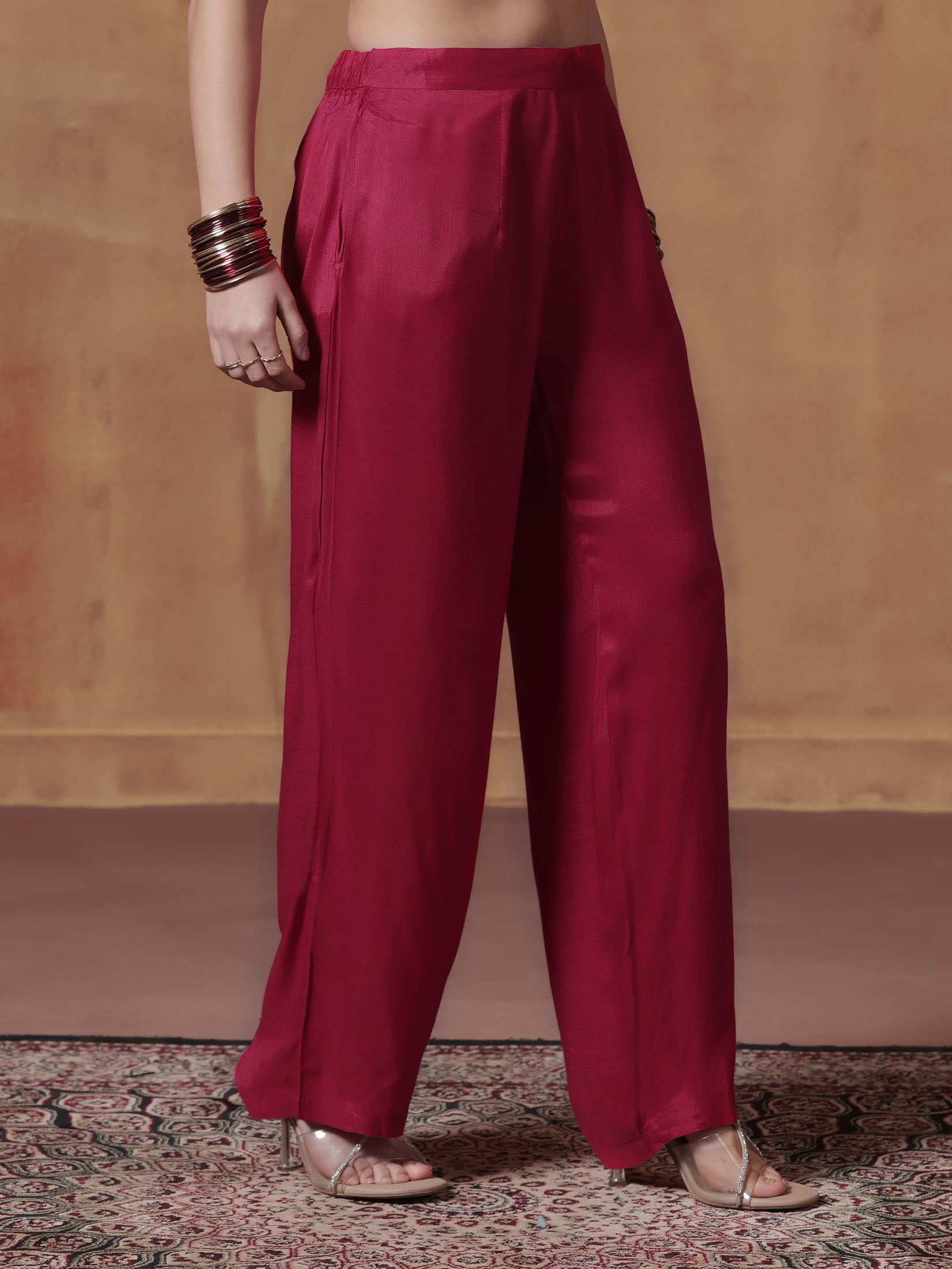 Women Natural Crepe Red Multicolor Printed Kurta Comfort Pant Dupatta.