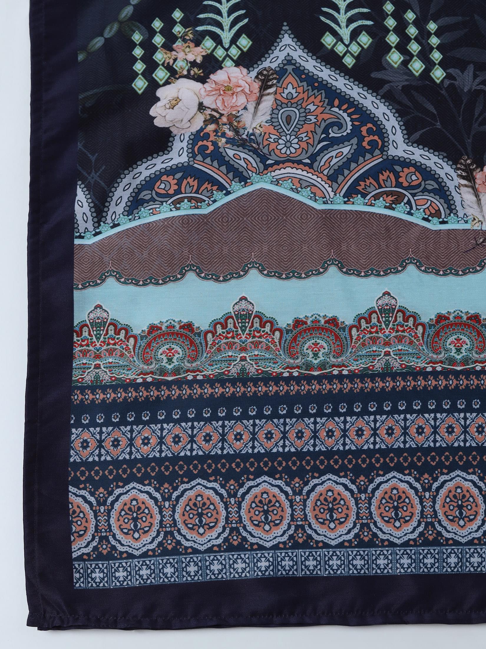 Women Cotton Navy Blue Embroidered Kurta Comfort Pant Dupatta.