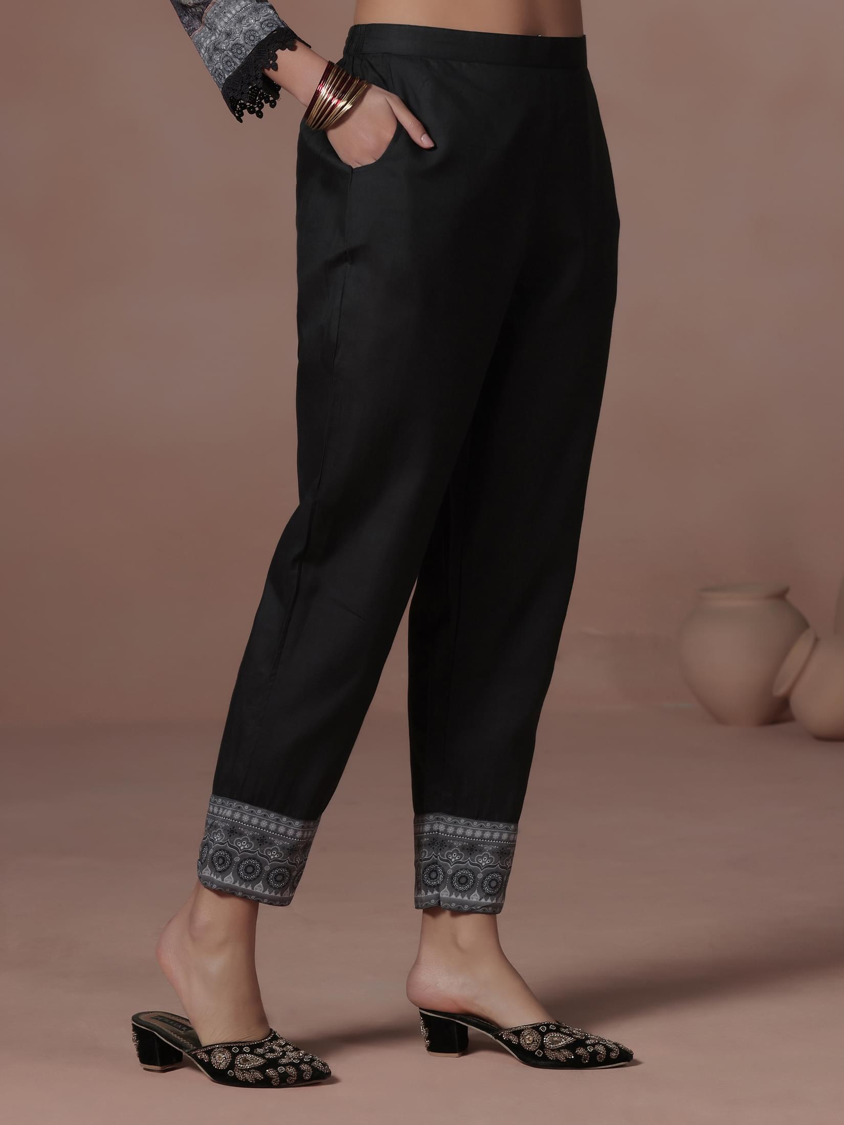 Women Cotton Black Embroidered Kurta Comfort Pant With Dupatta.