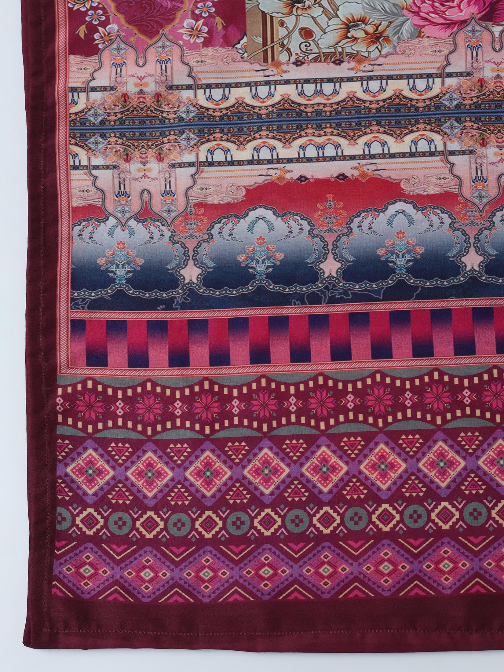 Women Cotton Maroon Embroidered Kurta Comfort Pant Dupatta.