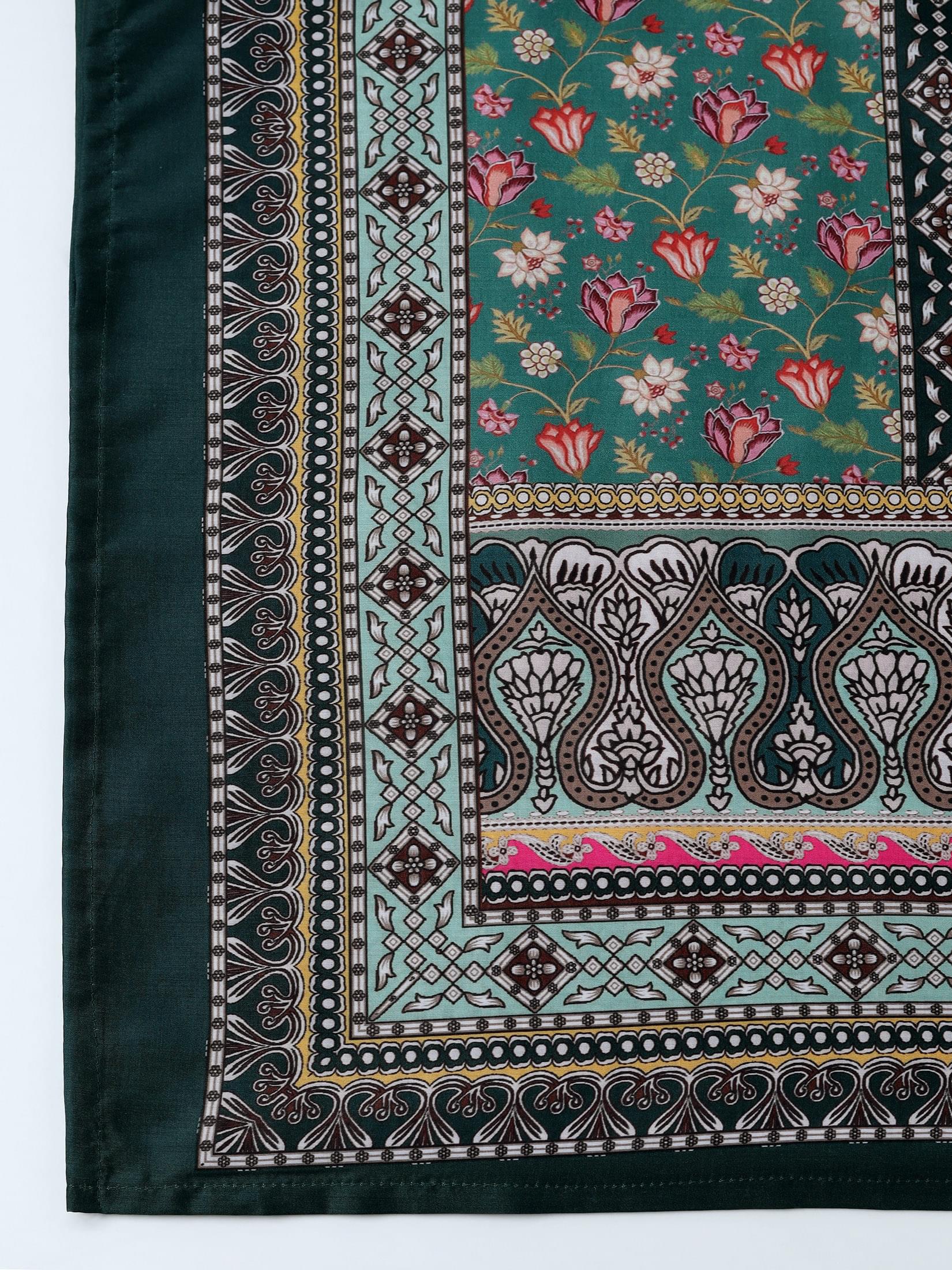 Women Poly Cotton Green Embroidered Kurta Comfort Pant Dupatta.
