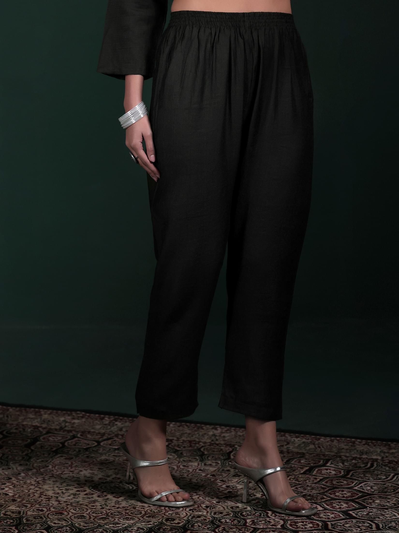 Women Poly Viscose Black Embroidered Kurta Comfort Pant Dupatta.