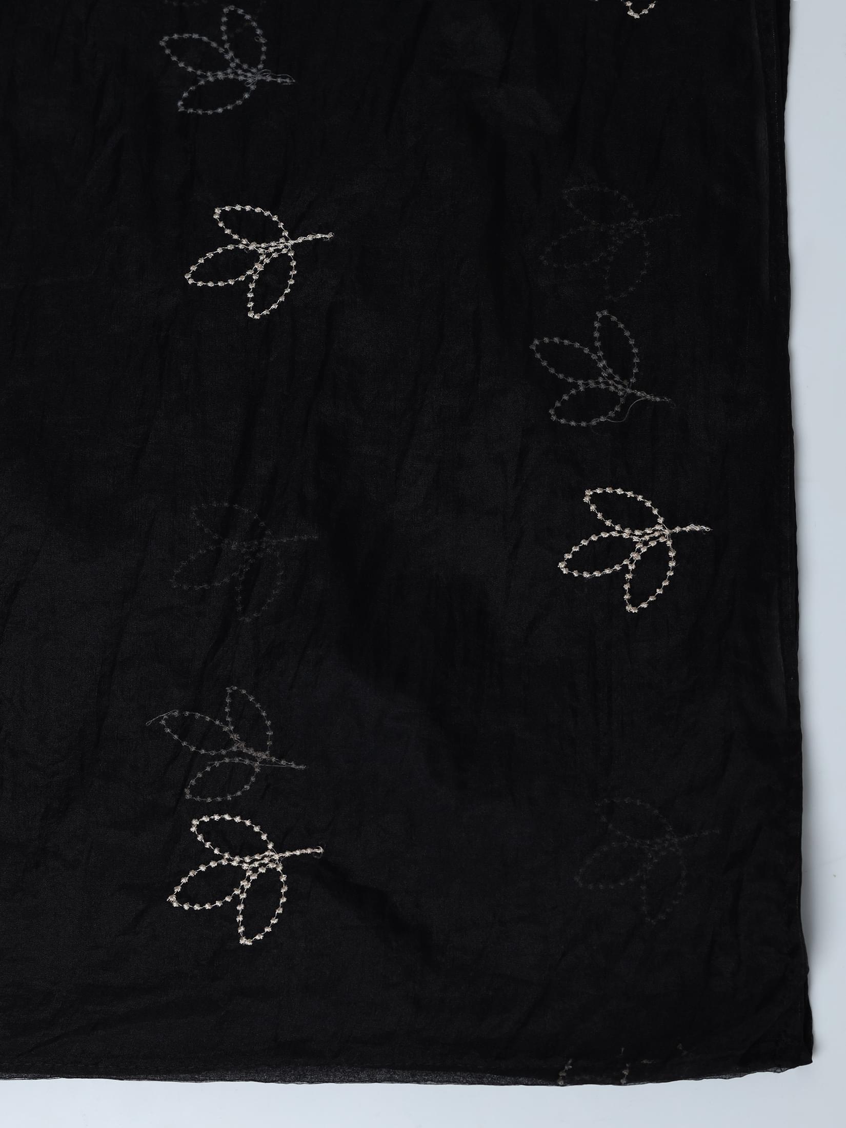 Women Poly Viscose Black Embroidered Kurta Comfort Pant Dupatta.